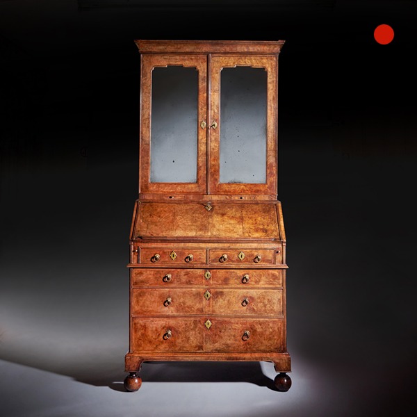 A Fine and Rare Three Part George I Burr Walnut Bureau Bookcase, Circa 1720-1730. England