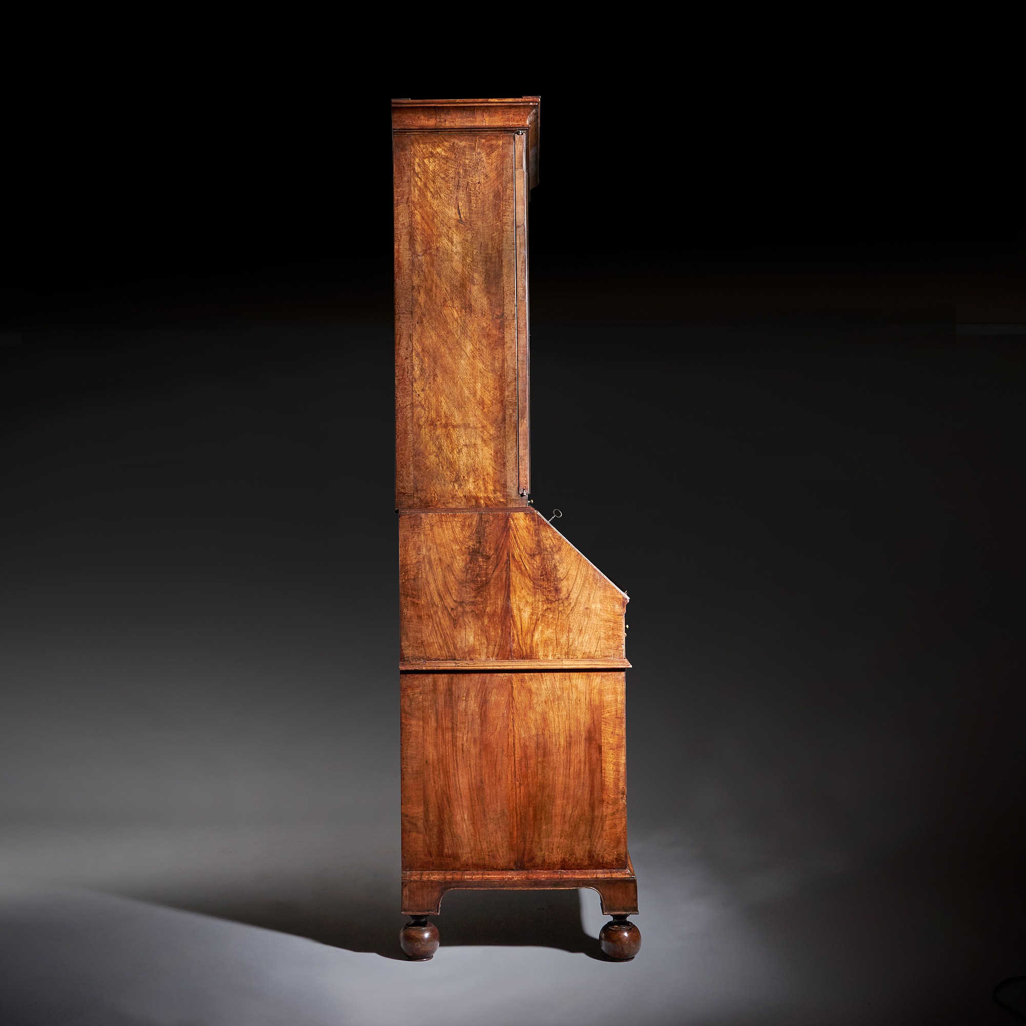 A Fine and Rare Three Part George I Burr Walnut Bureau Bookcase, Circa 1720-1730. England 4