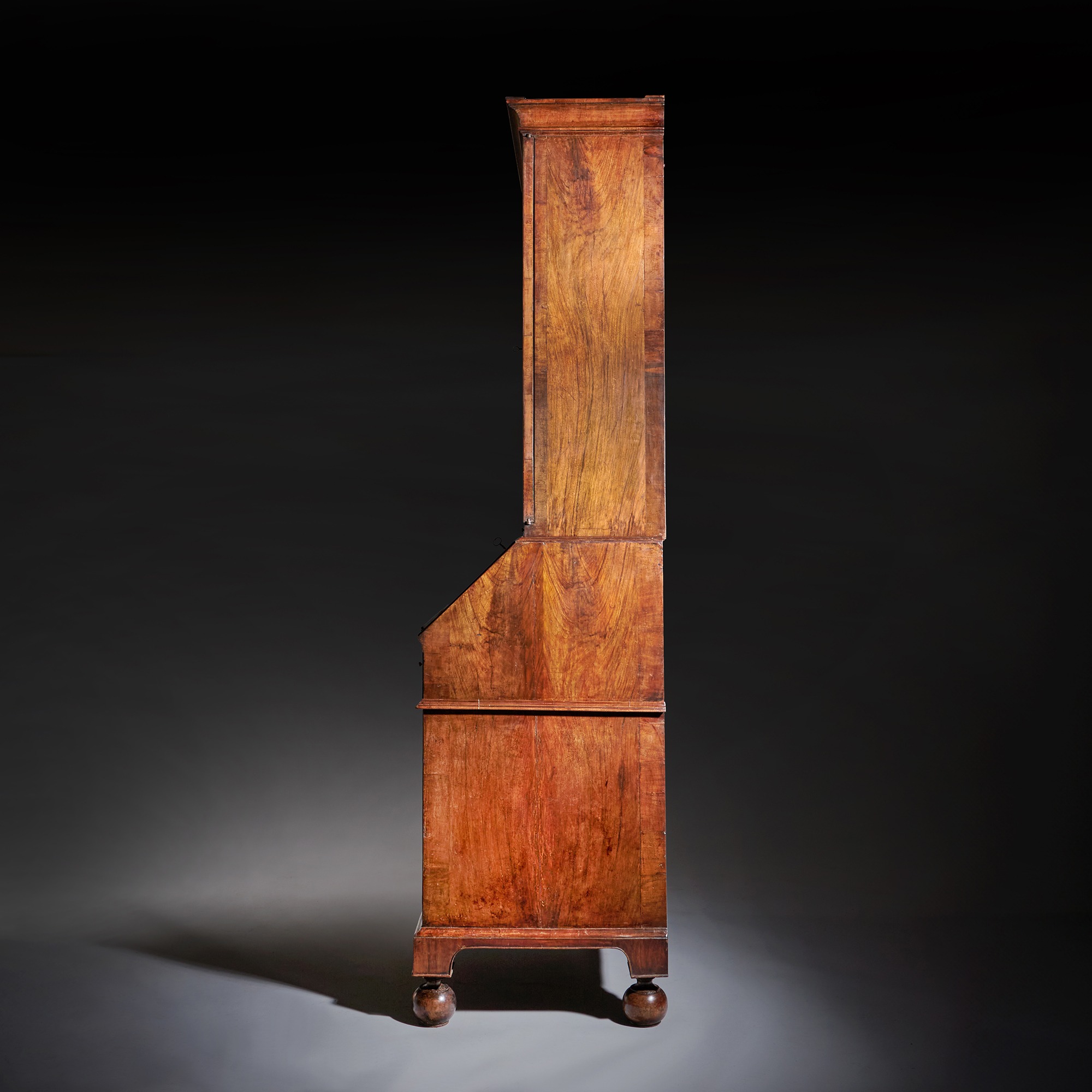 A Fine and Rare Three Part George I Burr Walnut Bureau Bookcase, Circa 1720-1730. England 3