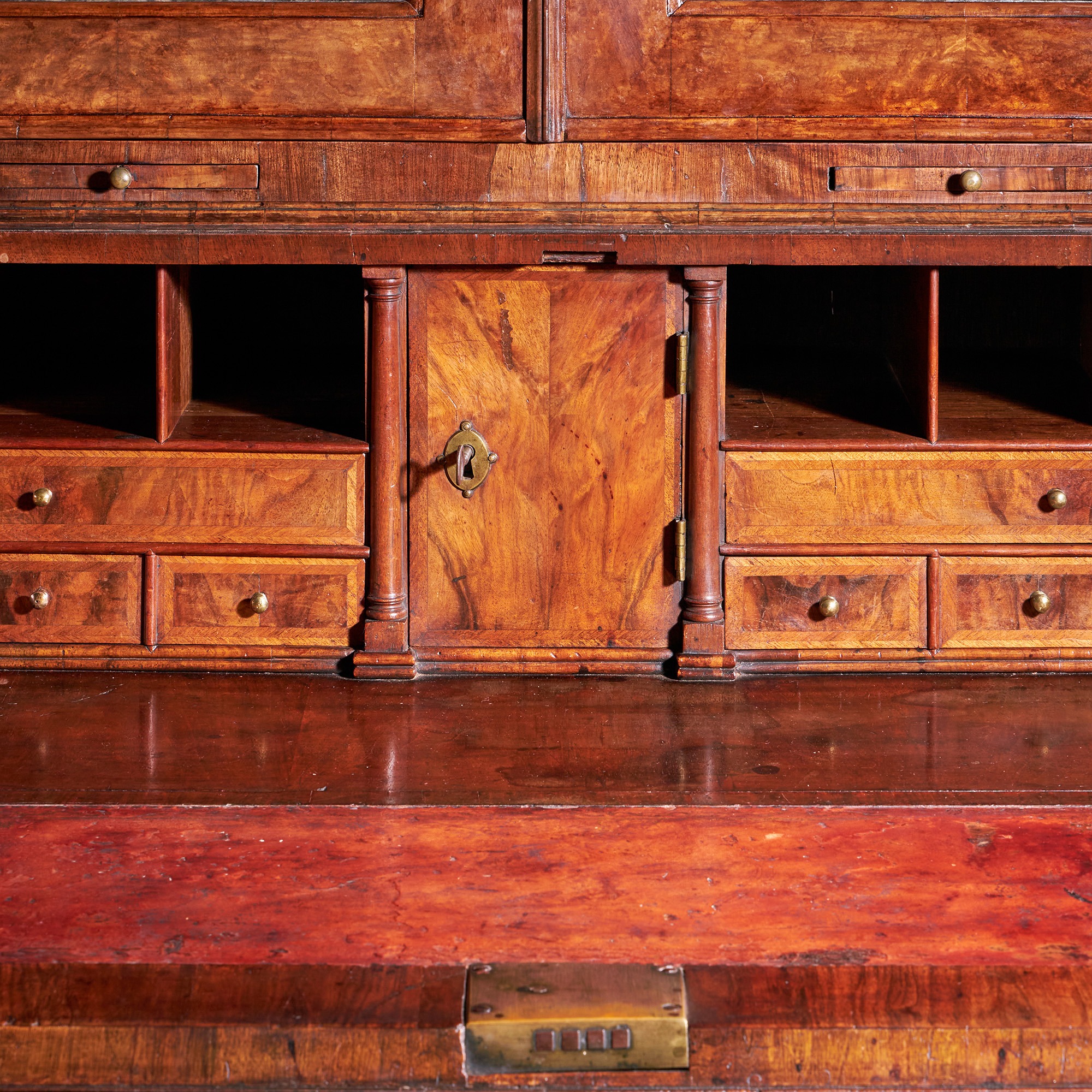 A Fine and Rare Three Part George I Burr Walnut Bureau Bookcase, Circa 1720-1730. England 12