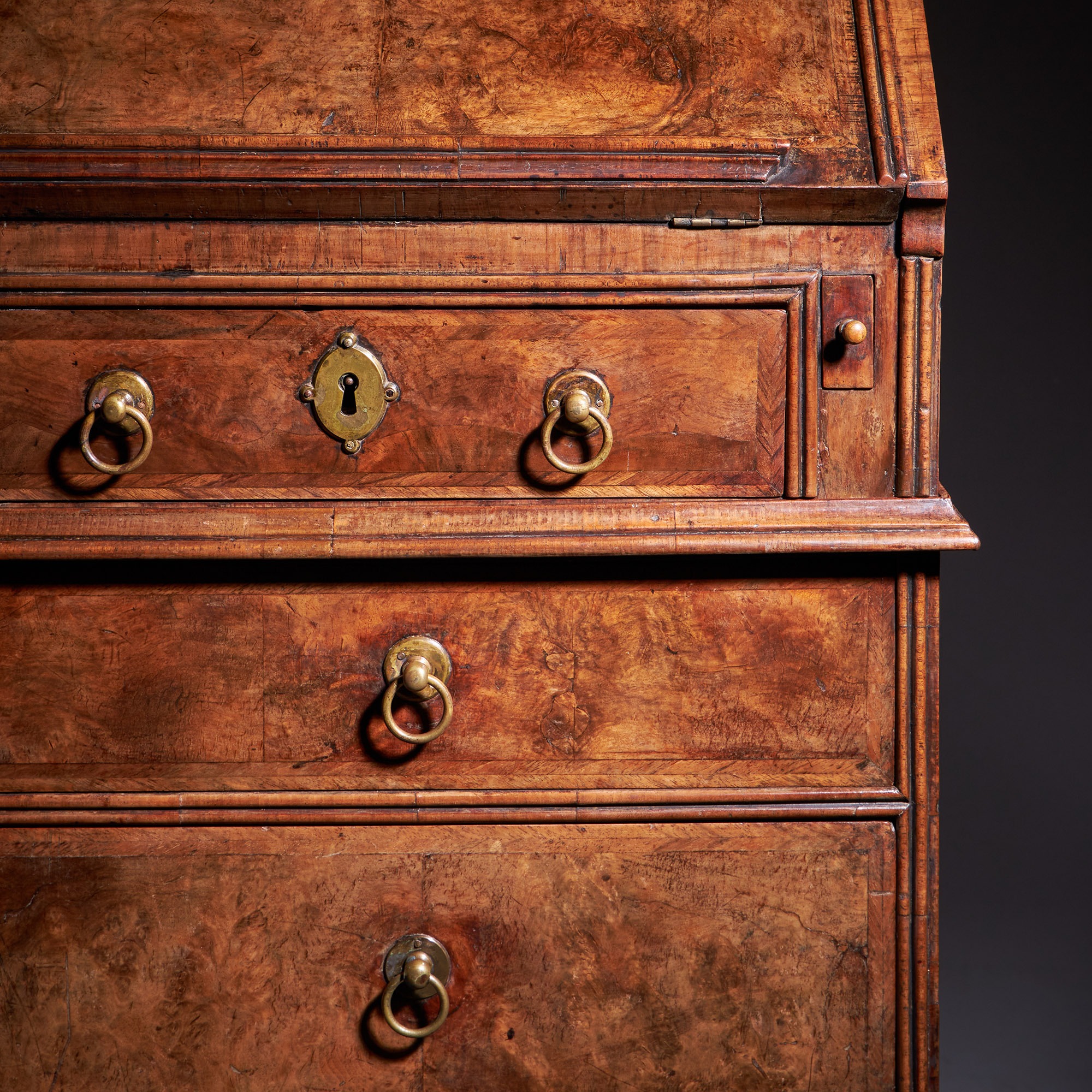 A Fine and Rare Three Part George I Burr Walnut Bureau Bookcase, Circa 1720-1730. England 8