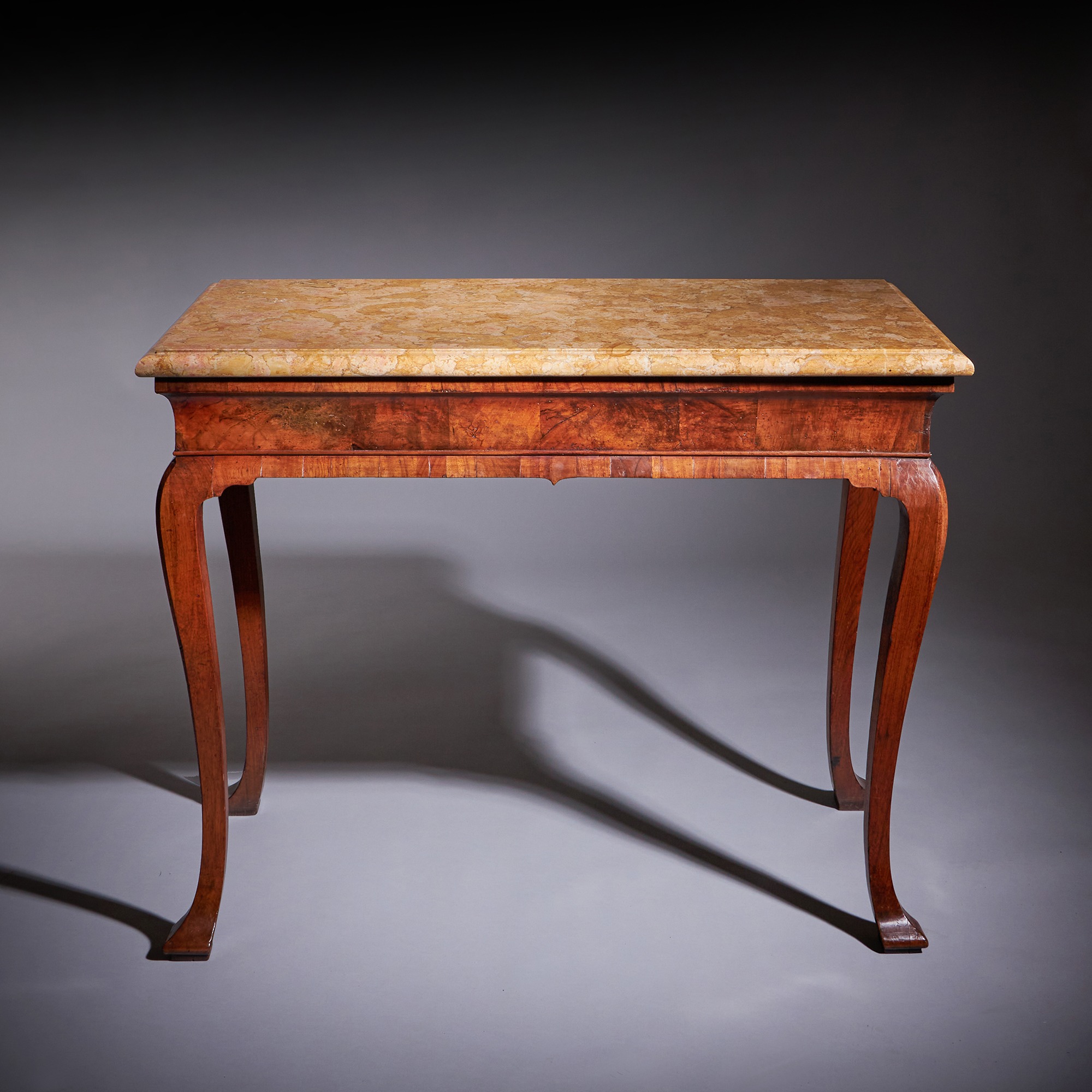 18th Century George II Figured Walnut Console Table, Sienna Brocatelle Marble 1