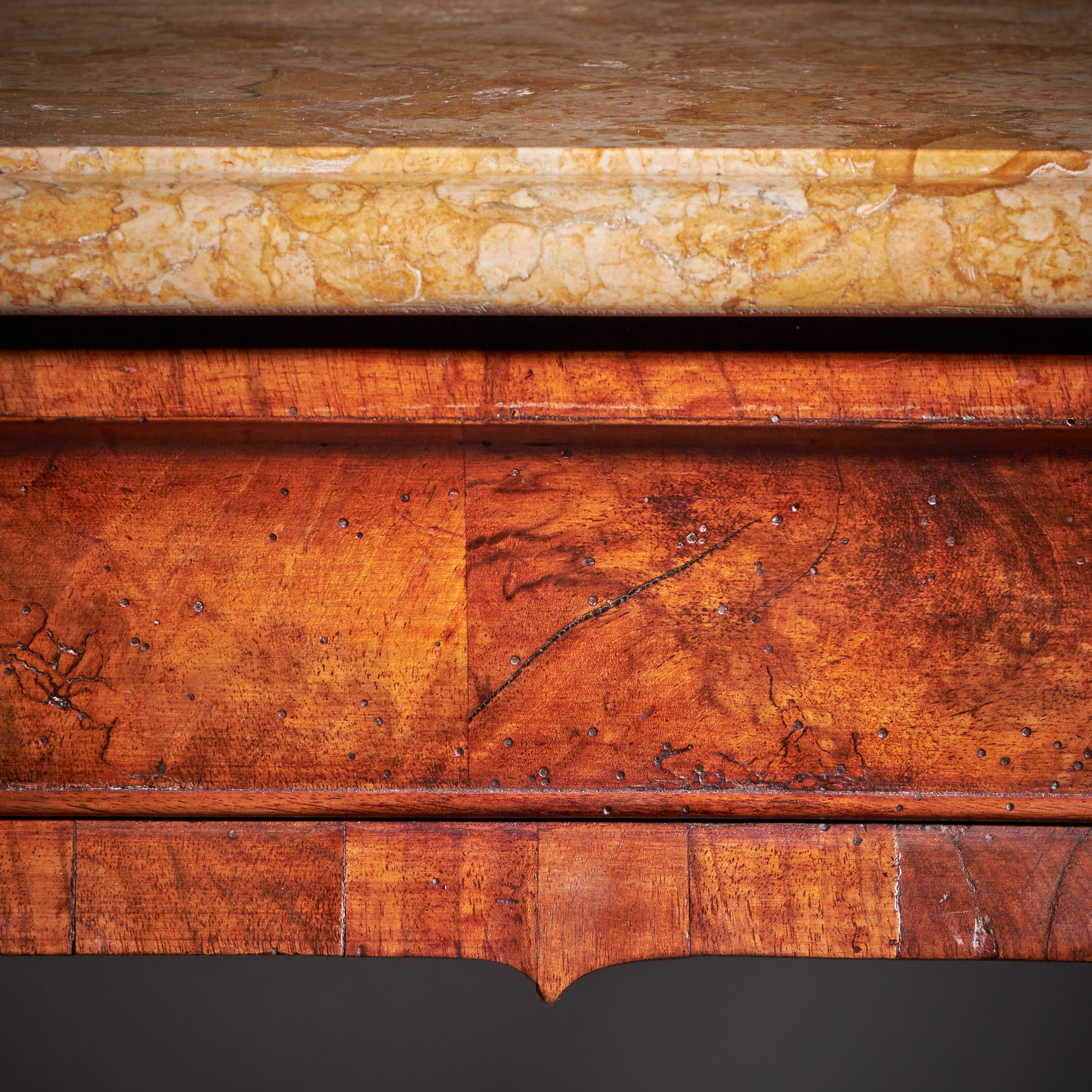 18th Century George II Figured Walnut Console Table, Sienna Brocatelle Marble 13