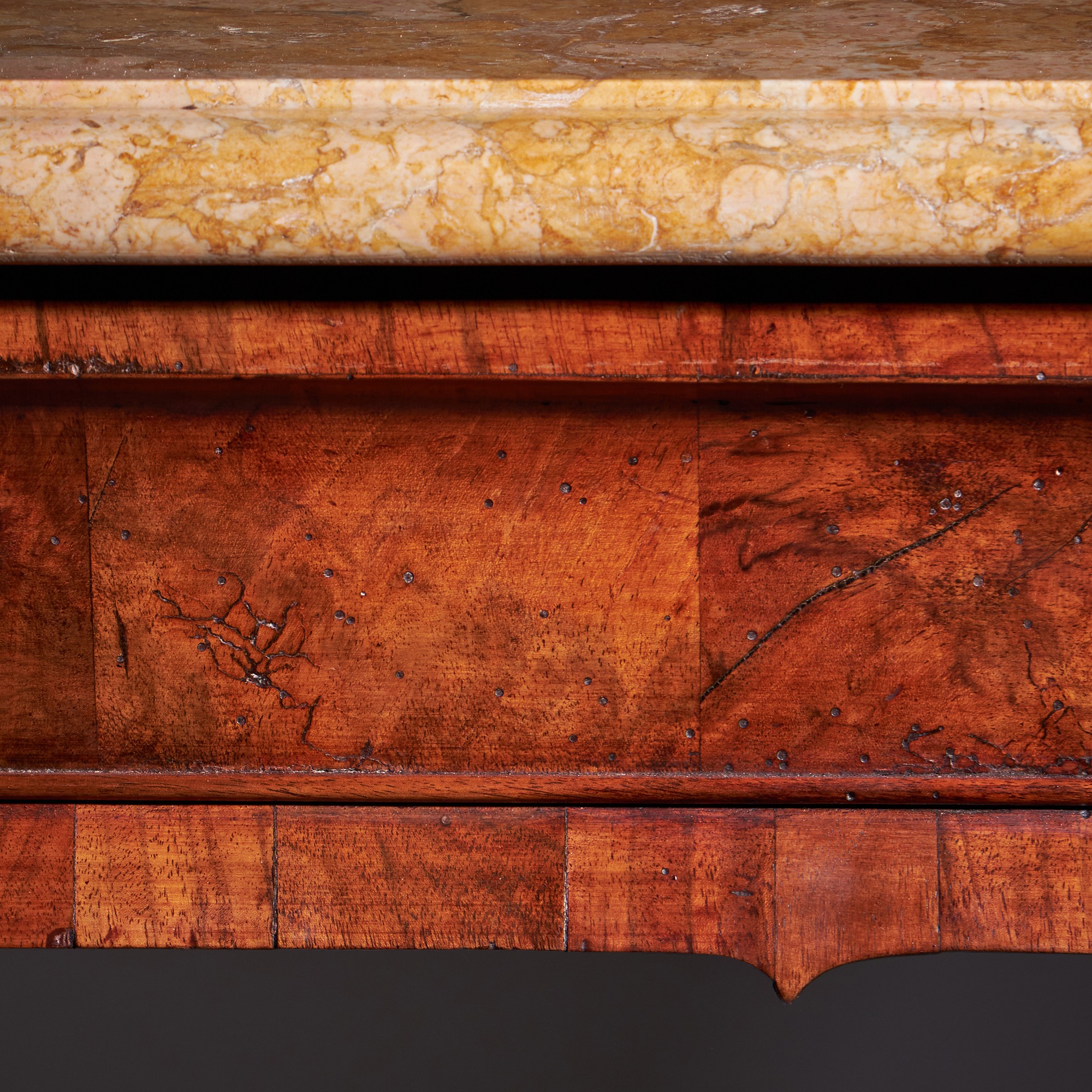 18th Century George II Figured Walnut Console Table, Sienna Brocatelle Marble 14