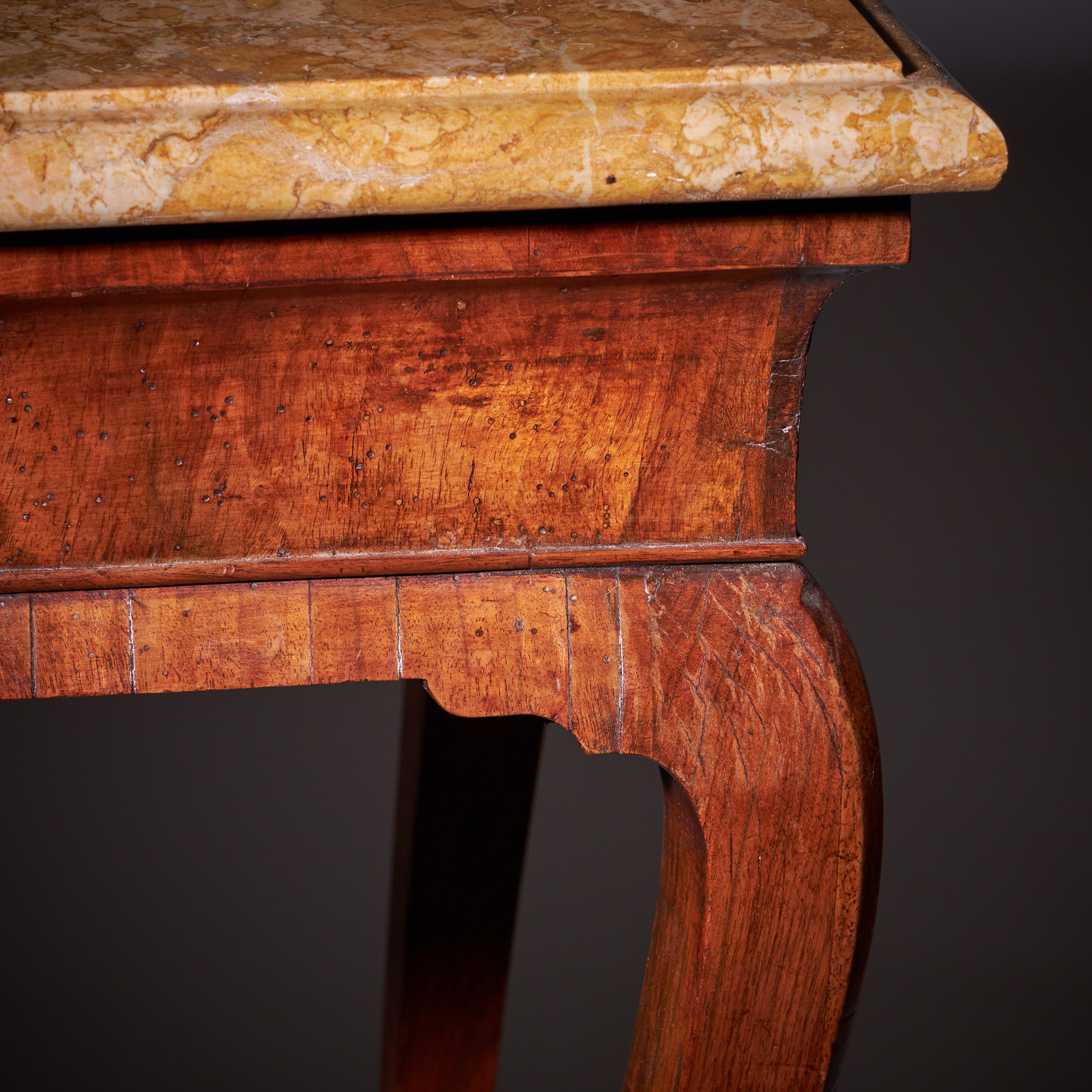 18th Century George II Figured Walnut Console Table, Sienna Brocatelle Marble 18