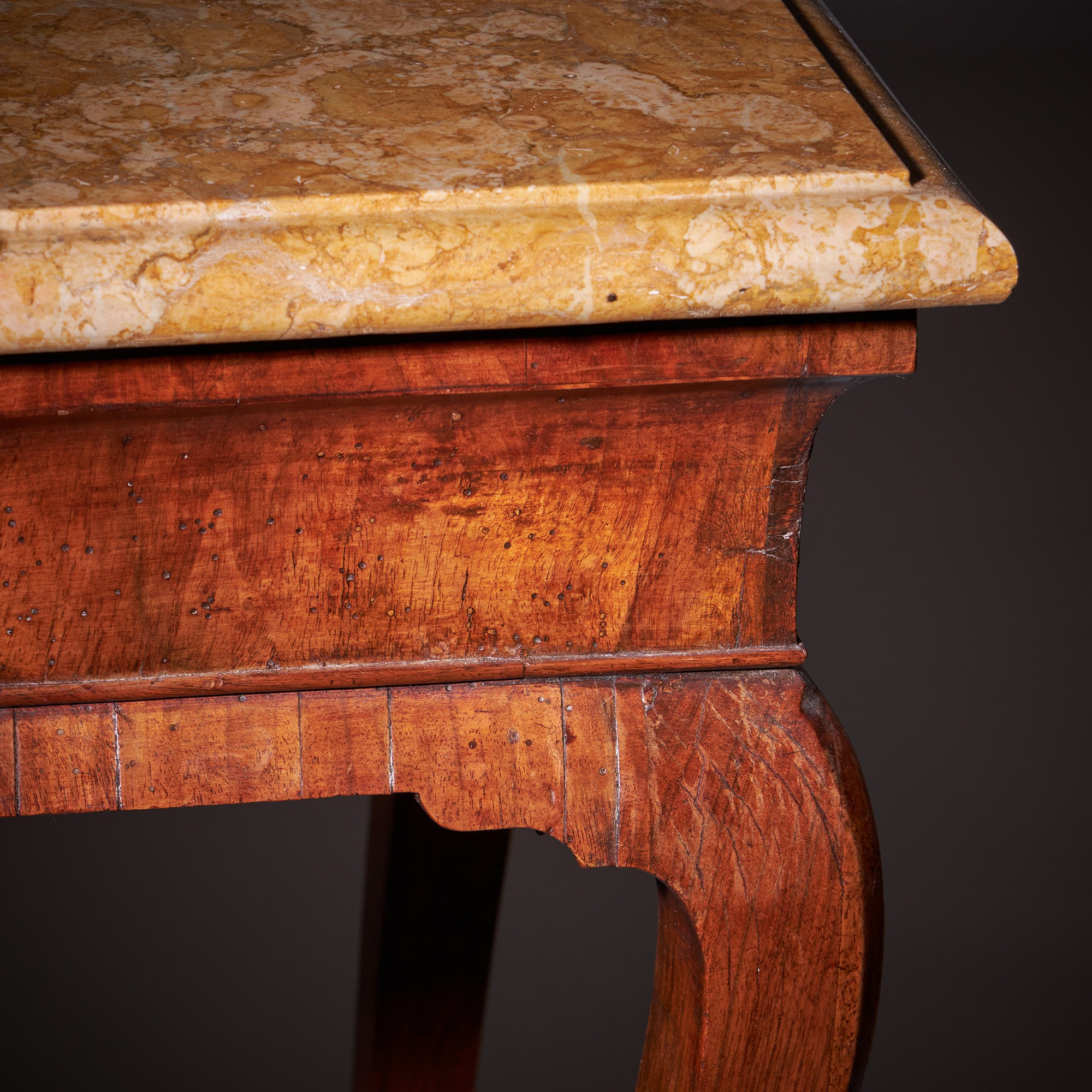 18th Century George II Figured Walnut Console Table, Sienna Brocatelle Marble 19