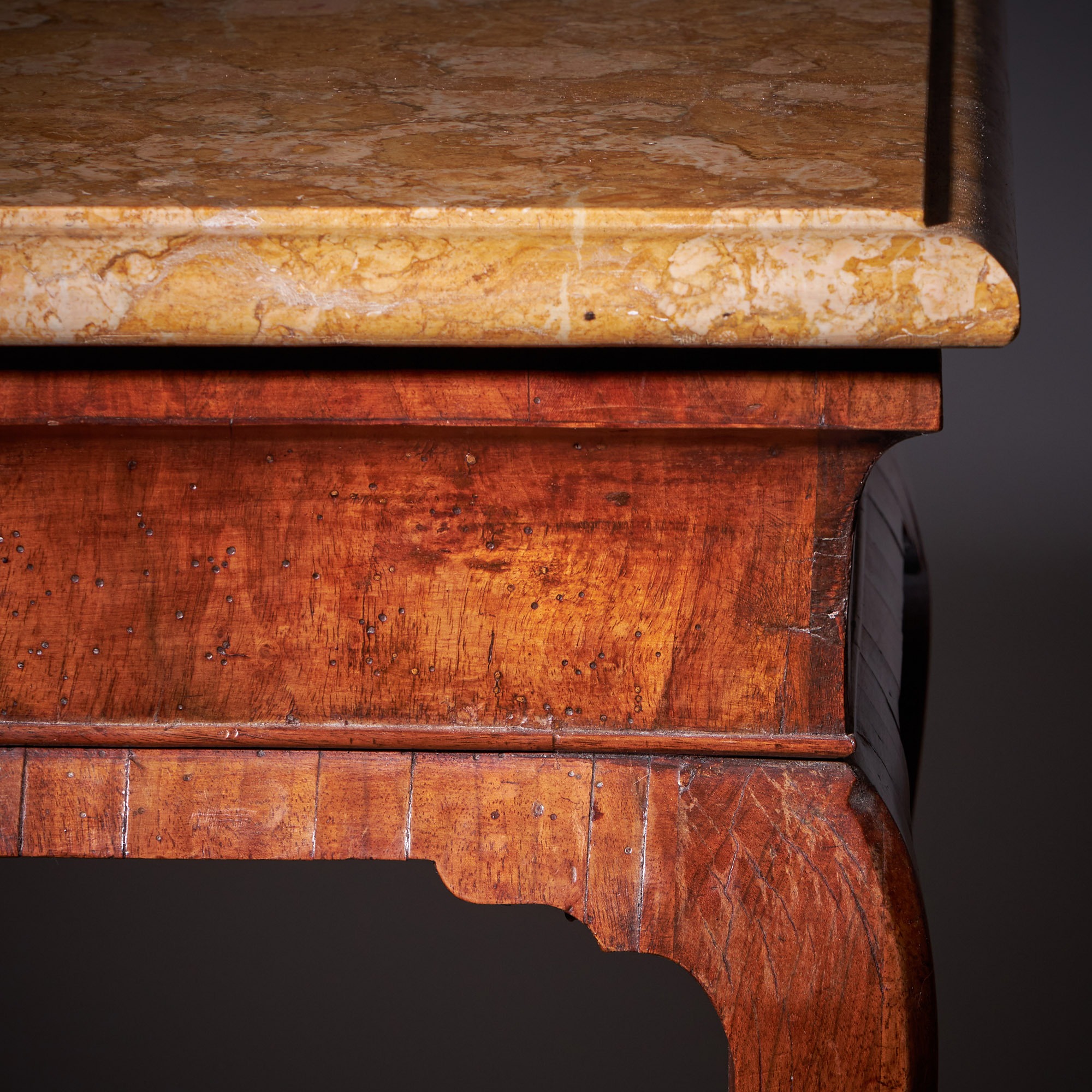 18th Century George II Figured Walnut Console Table, Sienna Brocatelle Marble 20