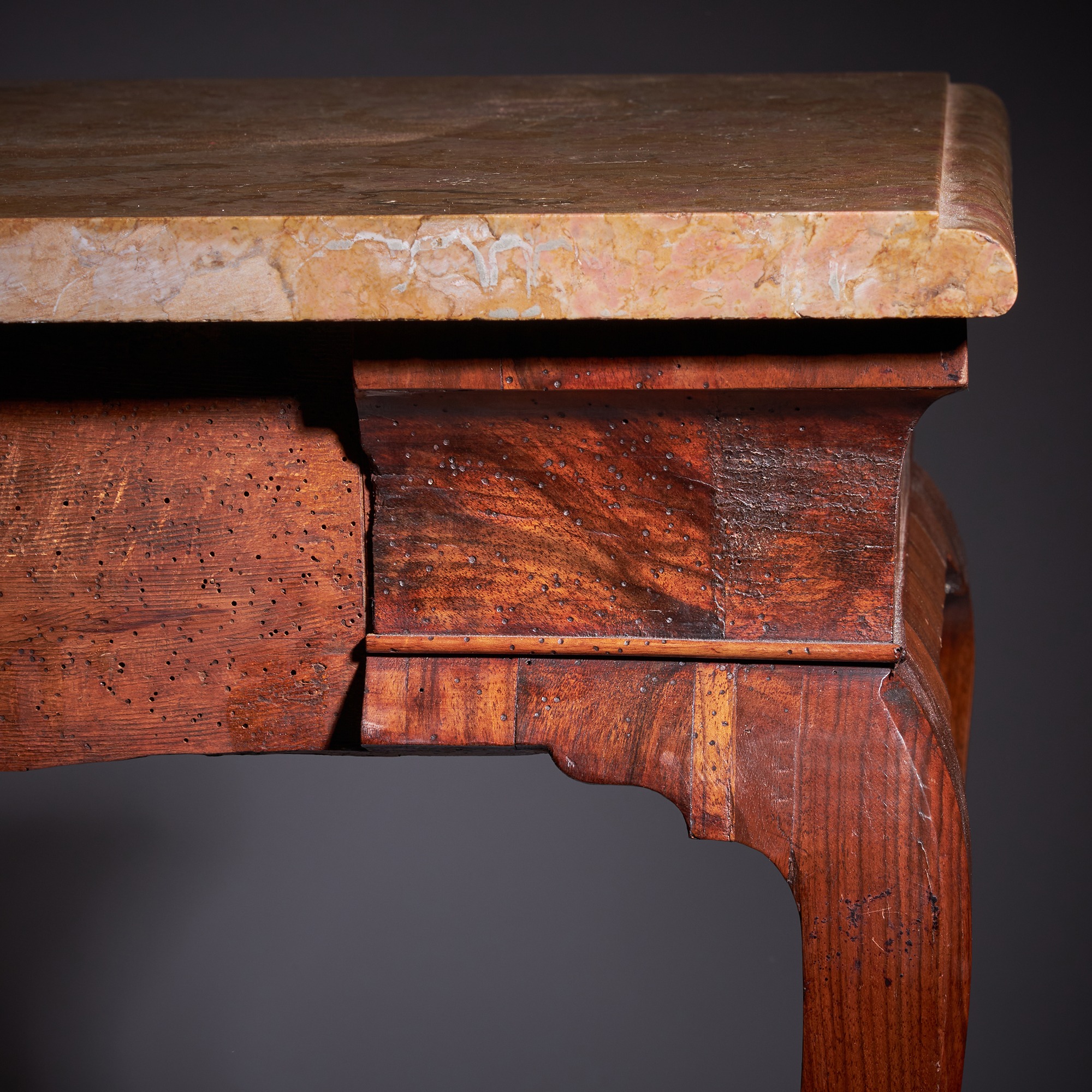 18th Century George II Figured Walnut Console Table, Sienna Brocatelle Marble 21