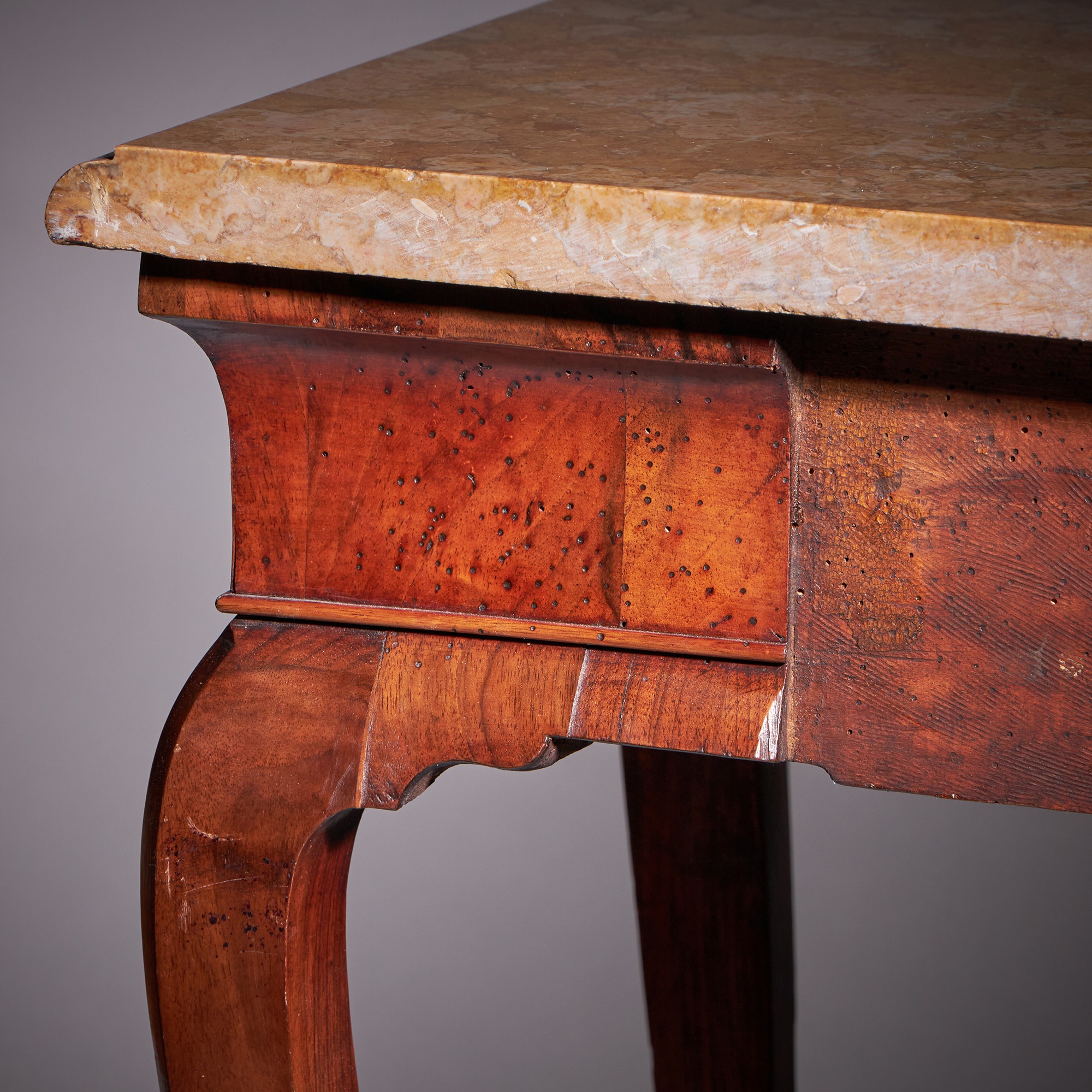 18th Century George II Figured Walnut Console Table, Sienna Brocatelle Marble 22