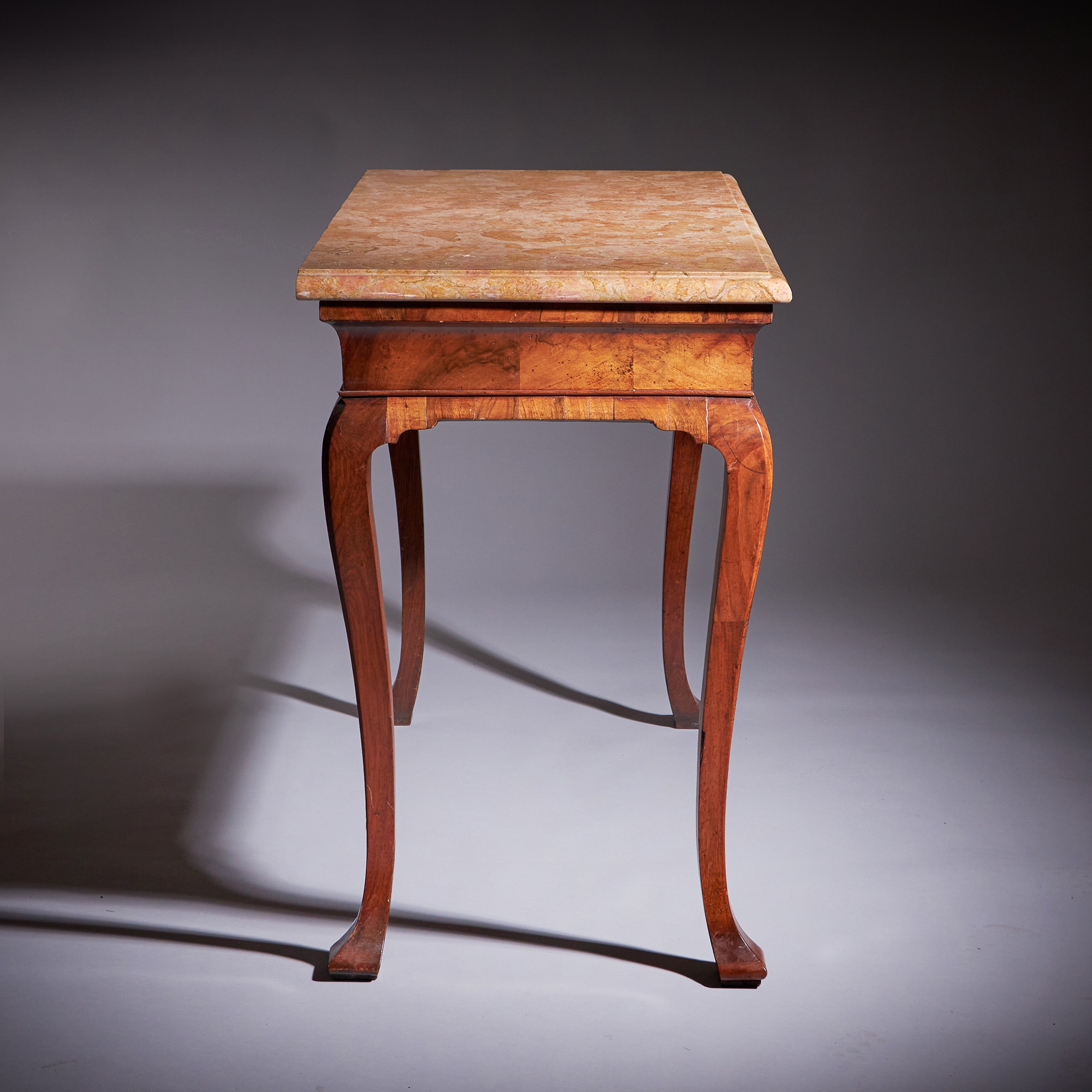 18th Century George II Figured Walnut Console Table, Sienna Brocatelle Marble 3