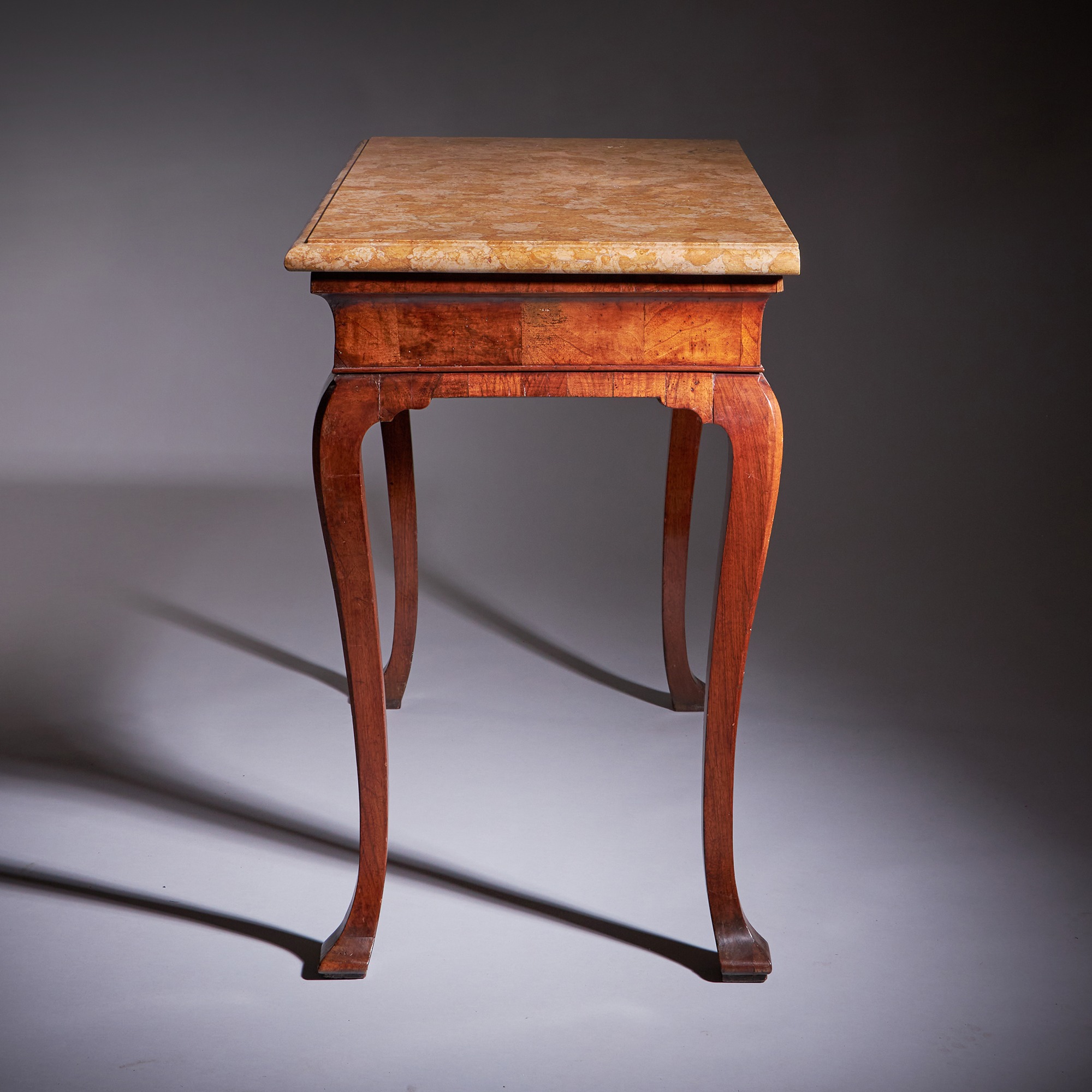 18th Century George II Figured Walnut Console Table, Sienna Brocatelle Marble 4