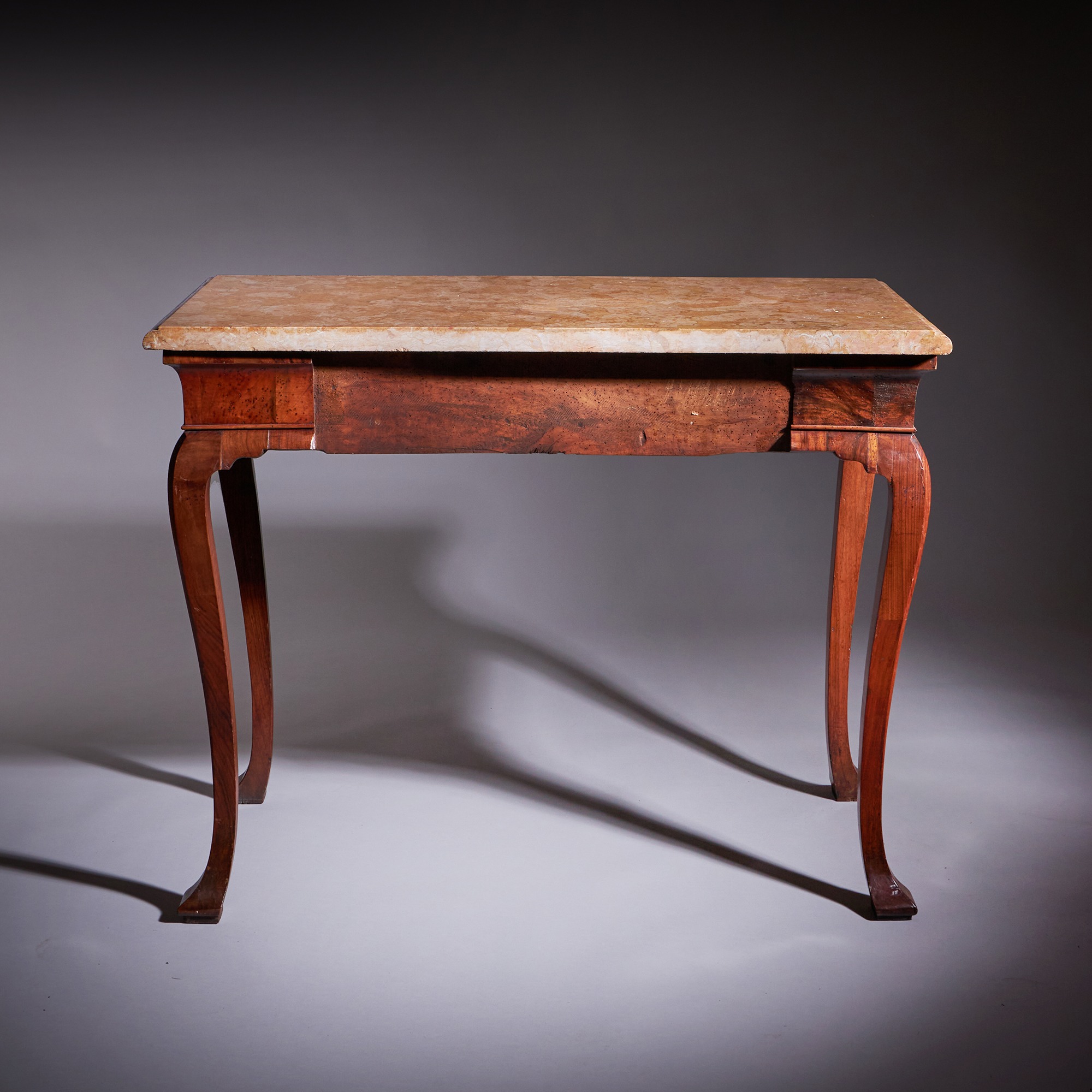 18th Century George II Figured Walnut Console Table, Sienna Brocatelle Marble 5