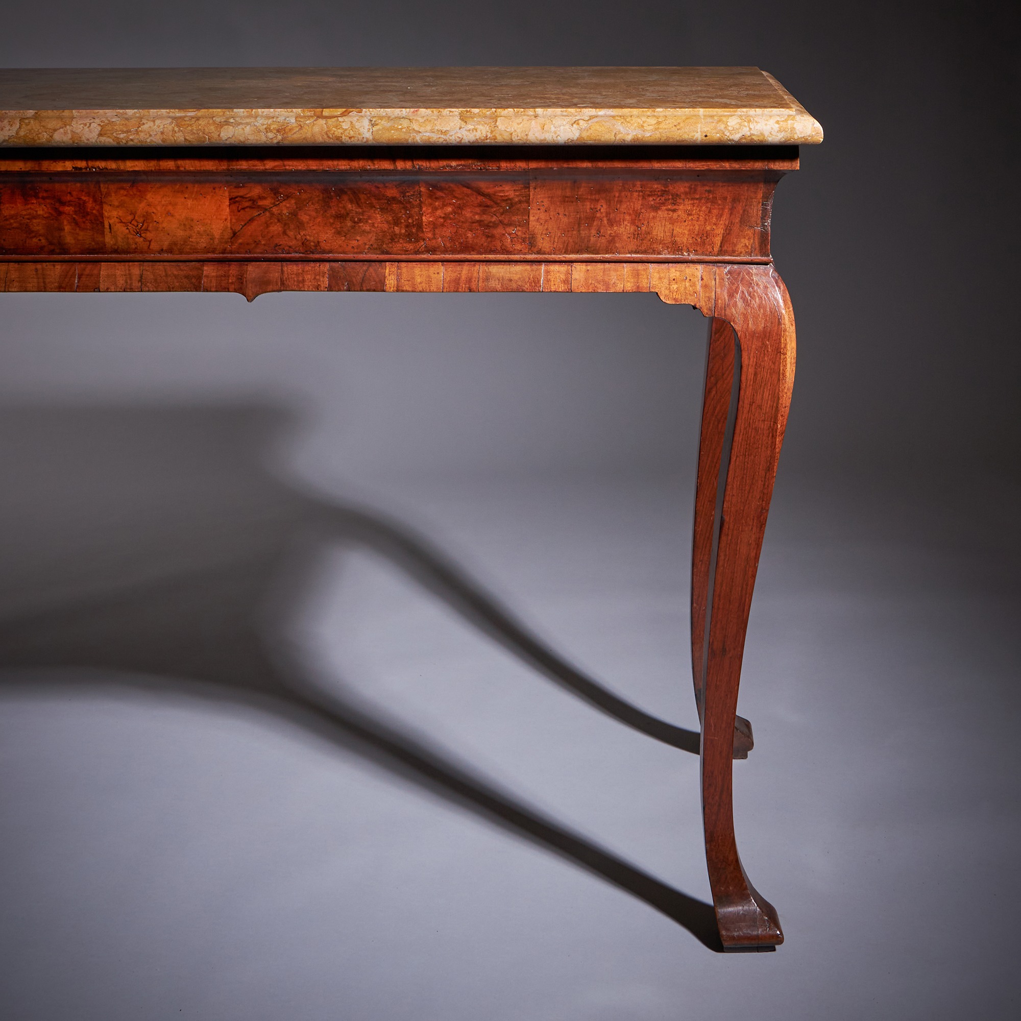 18th Century George II Figured Walnut Console Table, Sienna Brocatelle Marble 6