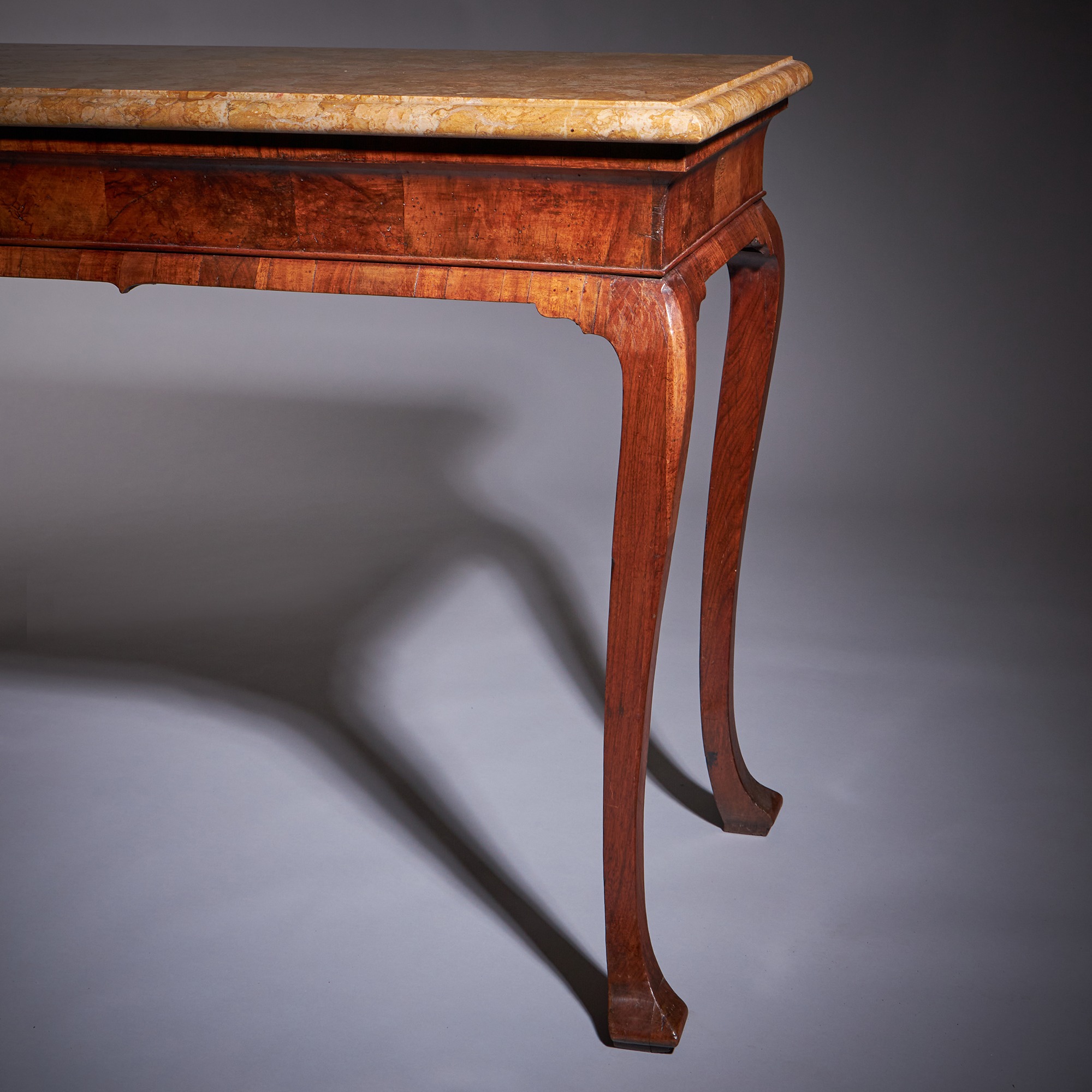 18th Century George II Figured Walnut Console Table, Sienna Brocatelle Marble 7