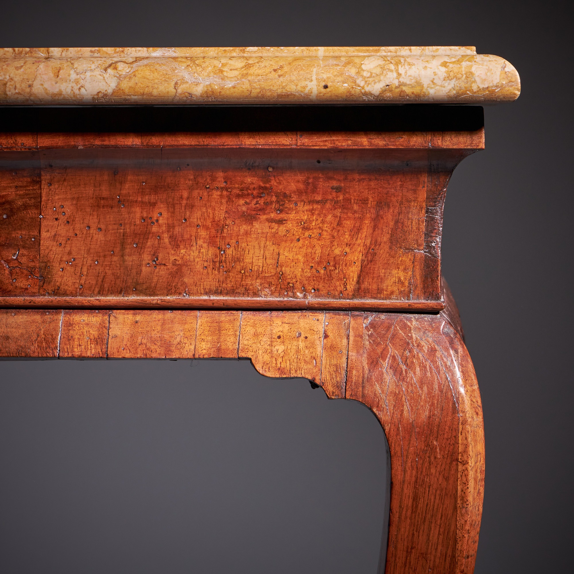 18th Century George II Figured Walnut Console Table, Sienna Brocatelle Marble 8