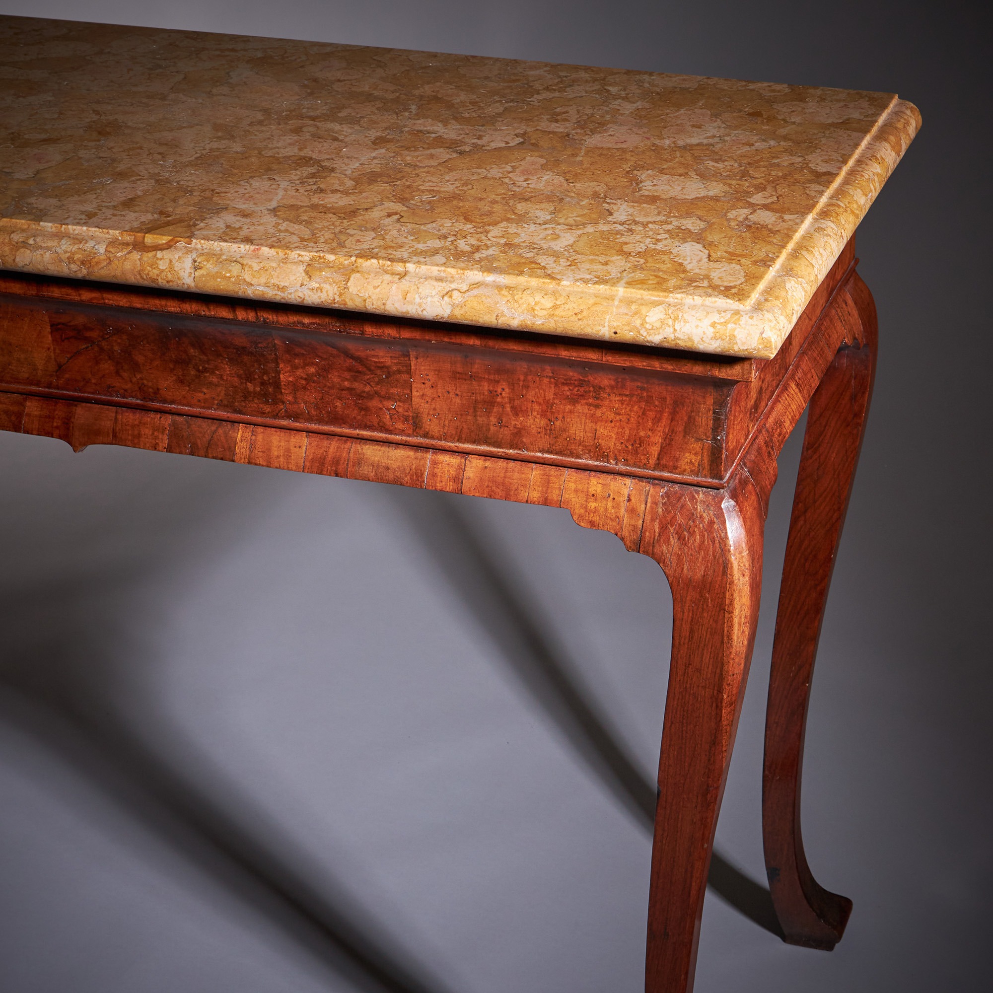 18th Century George II Figured Walnut Console Table, Sienna Brocatelle Marble 9