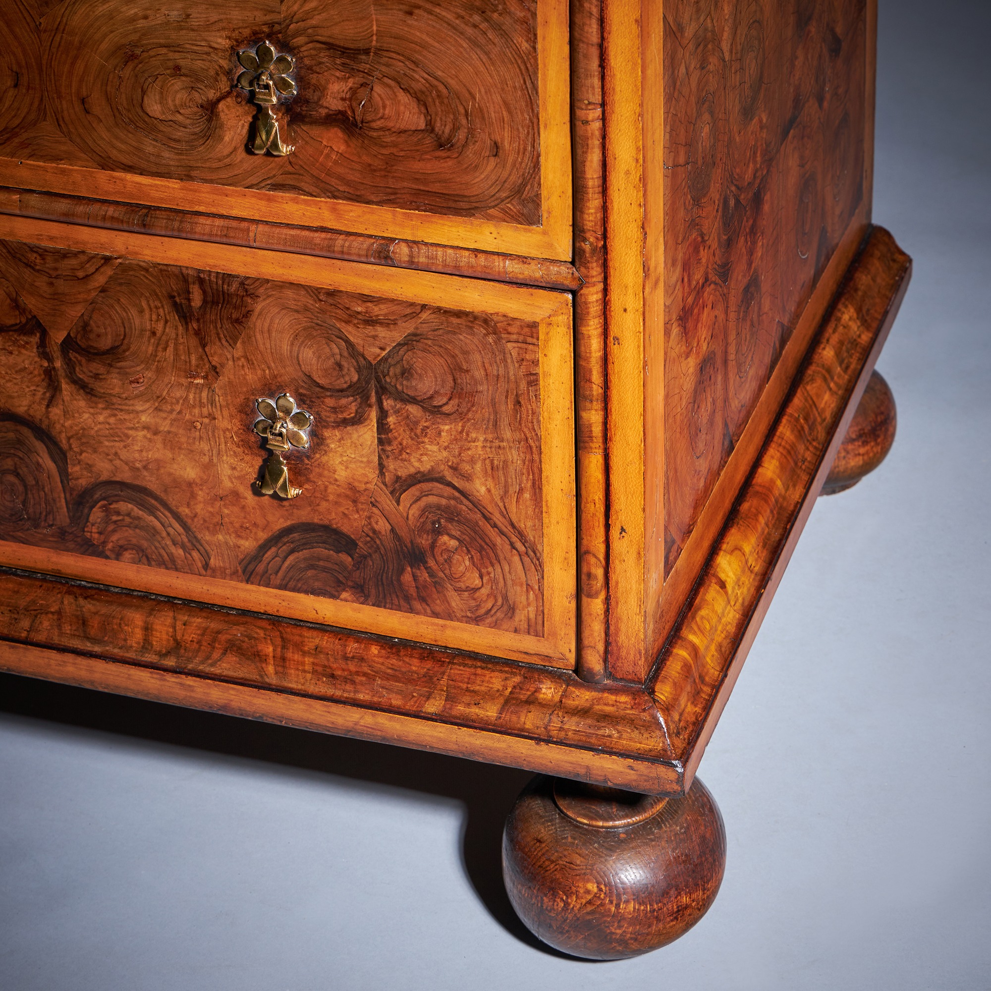 The William and Mary Late 17th Century Olive Oyster Chest, Circa 1690 6