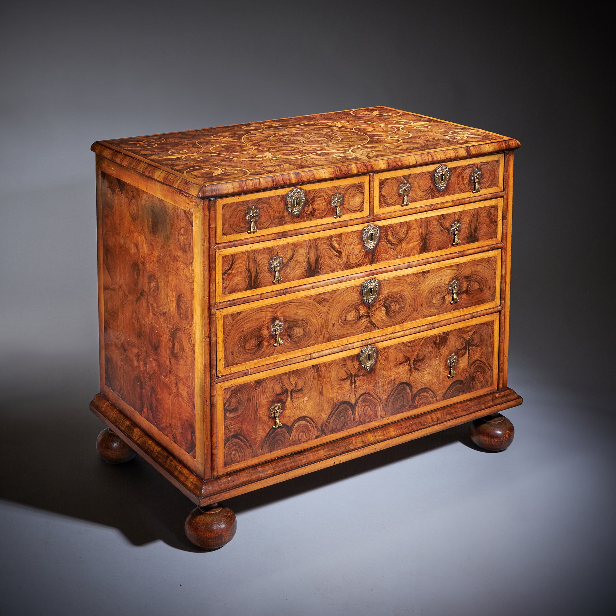 The William and Mary Late 17th Century Olive Oyster Chest, Circa 1690 14