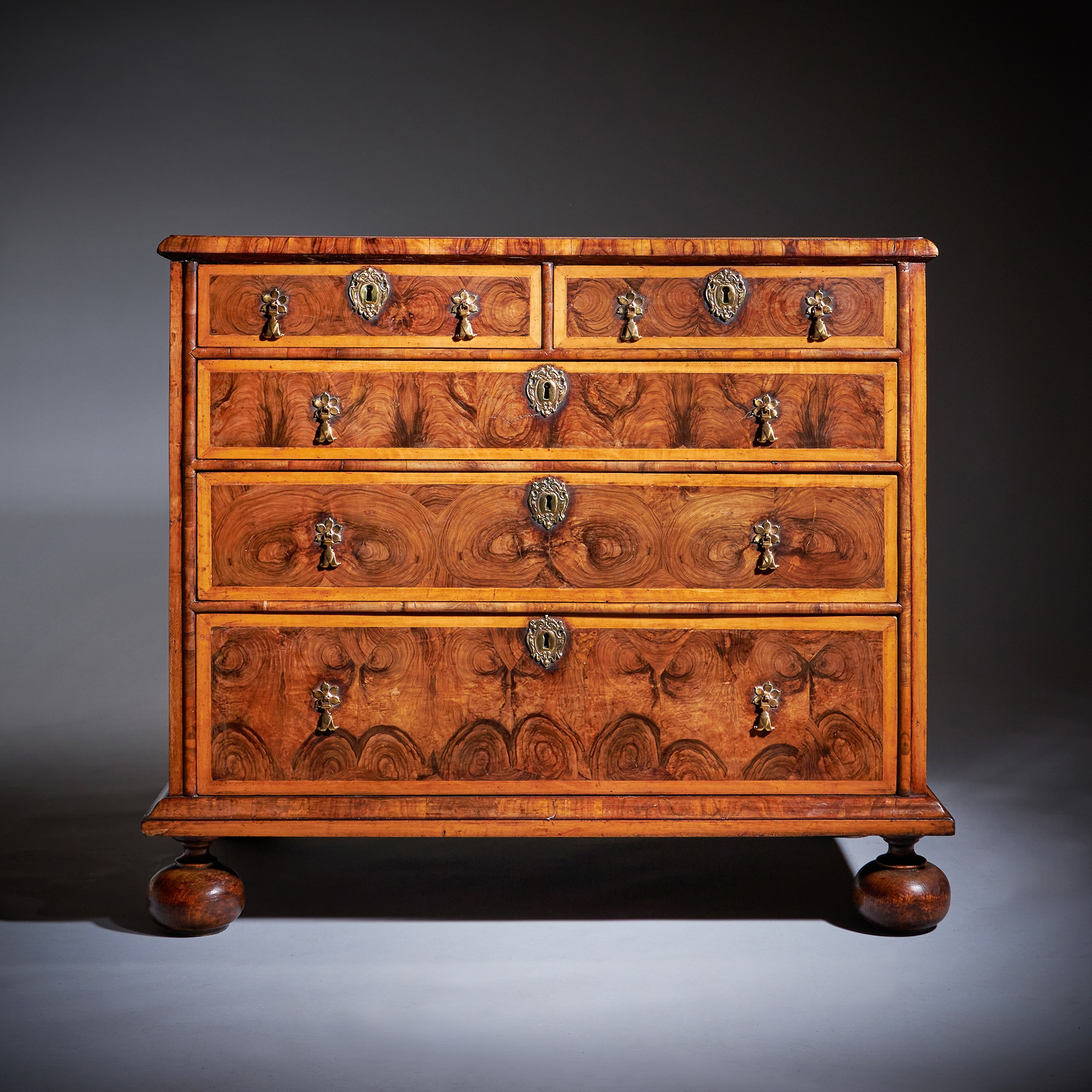 The William and Mary Late 17th Century Olive Oyster Chest, Circa 1690 13