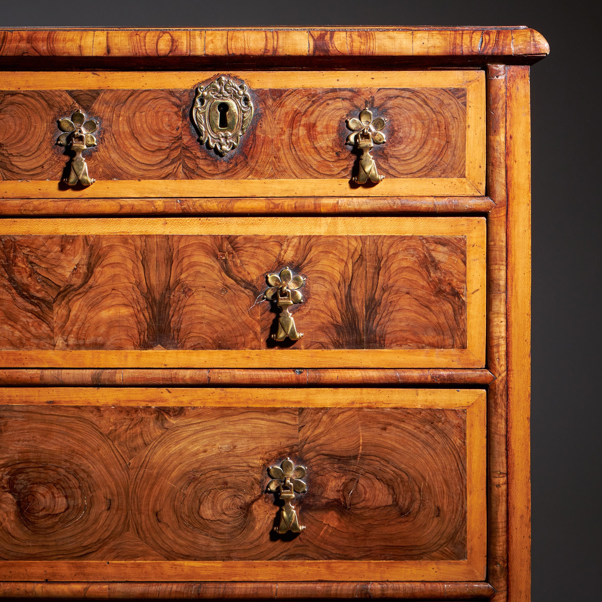 The William and Mary Late 17th Century Olive Oyster Chest, Circa 1690 12