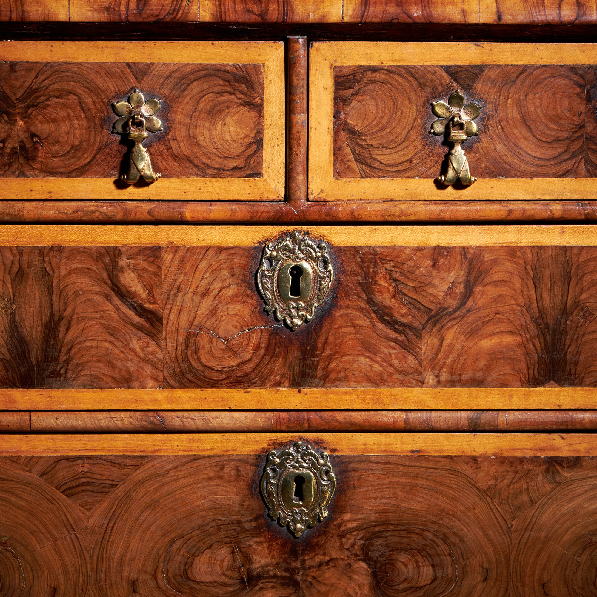 The William and Mary Late 17th Century Olive Oyster Chest, Circa 1690 9