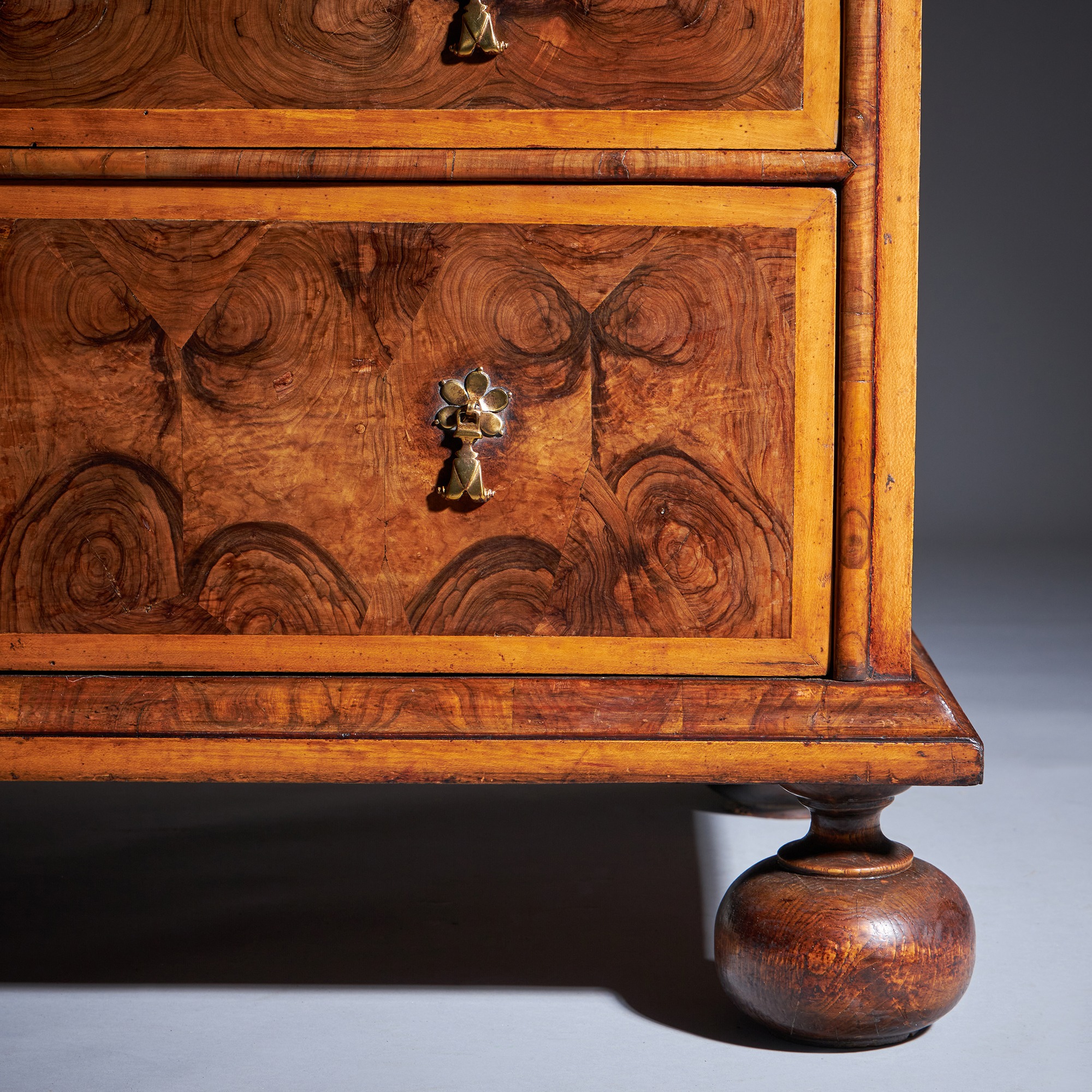 The William and Mary Late 17th Century Olive Oyster Chest, Circa 1690 7