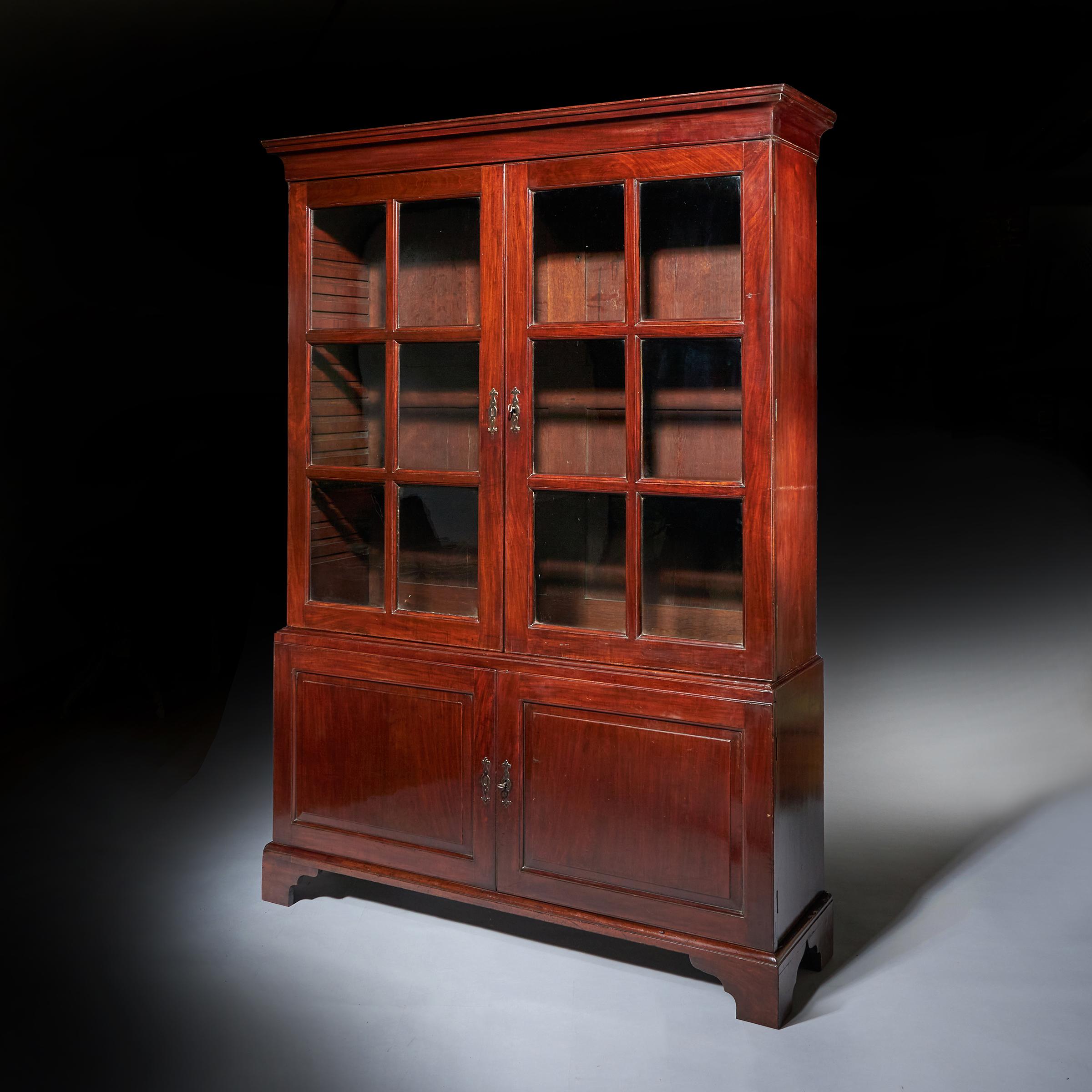 18th Century George II Chippendale Period Two-Door Mahogany Glazed Bookcase 1