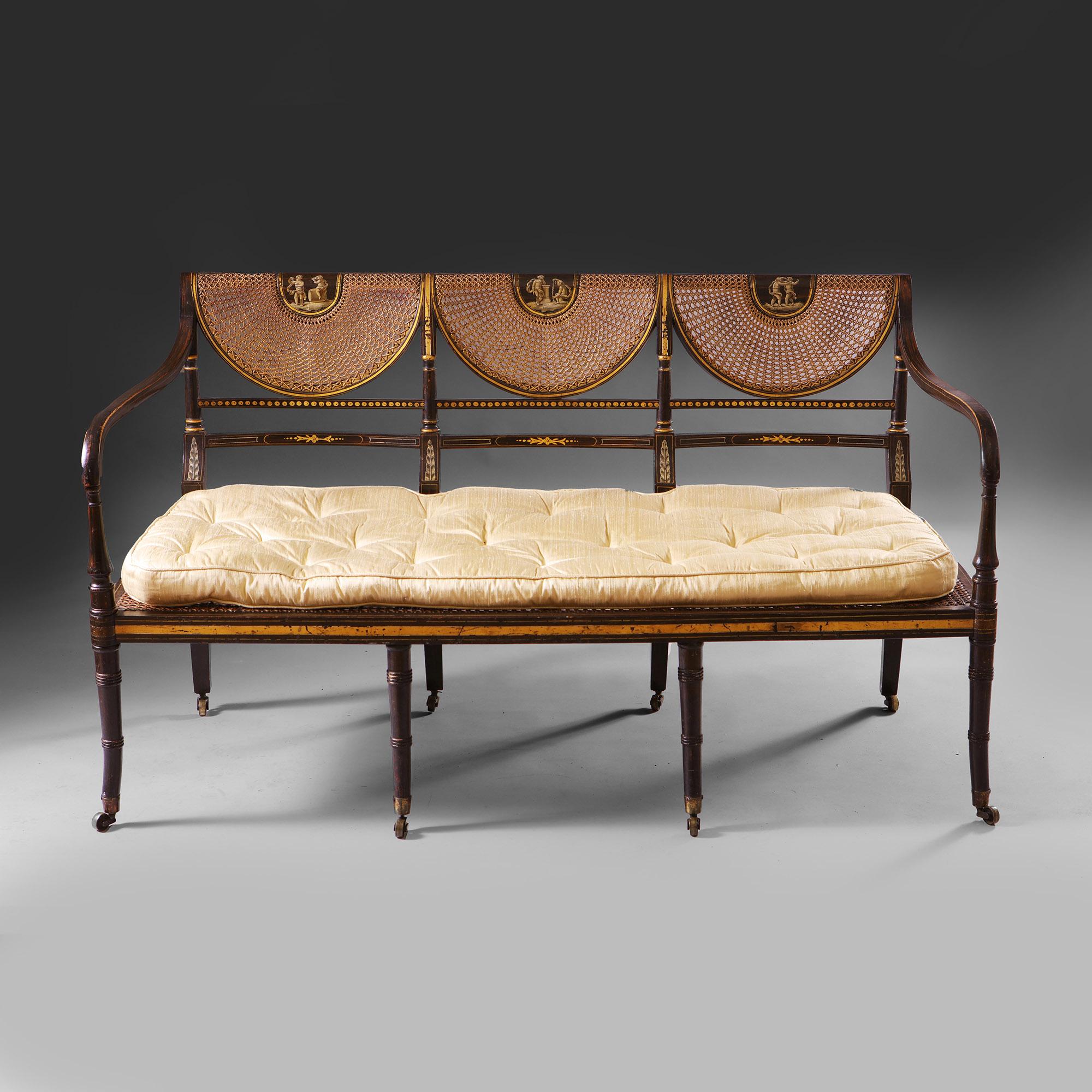 A Fine Simulated Rosewood and Gilt Decorated George III Sheraton Period Settee 1