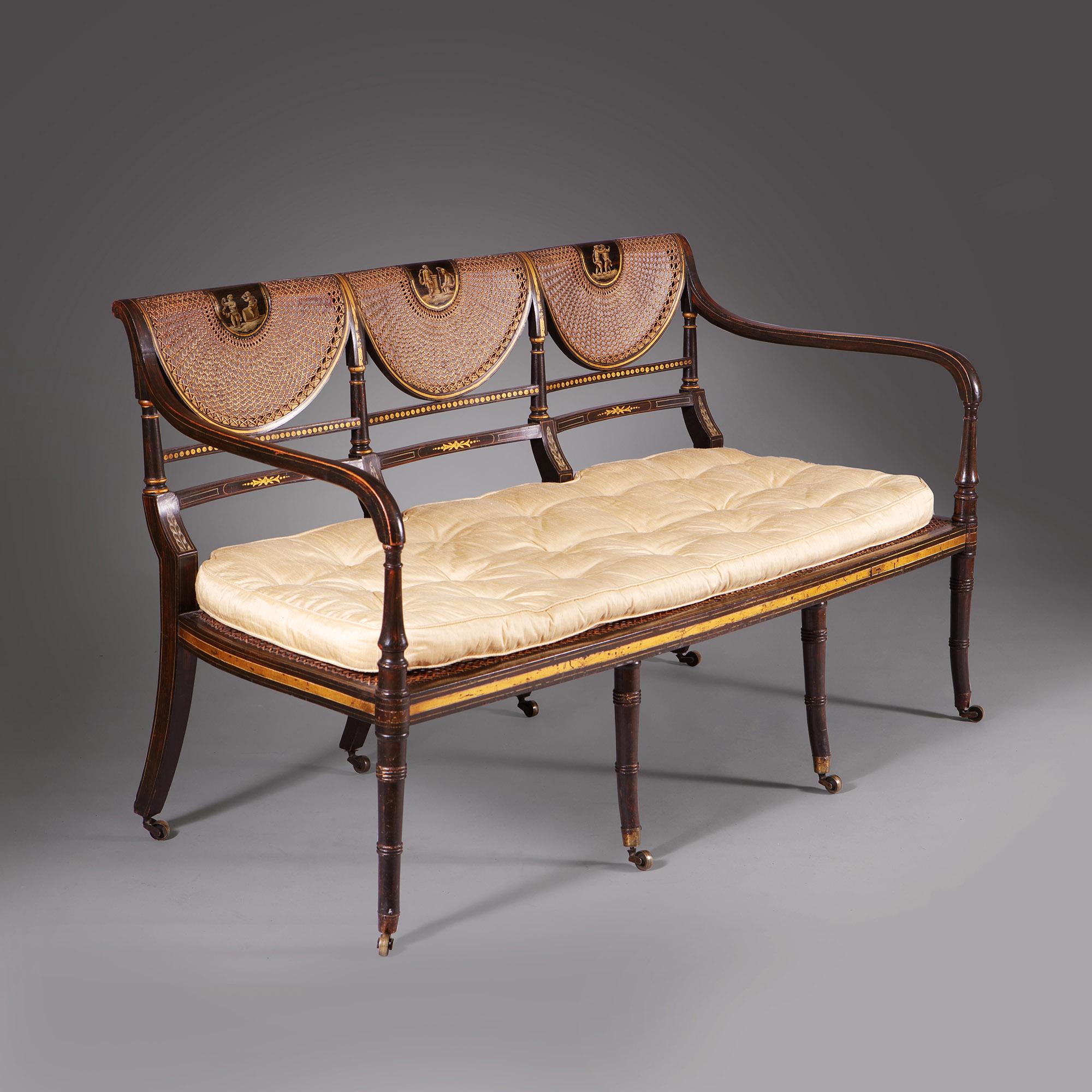 A Fine Simulated Rosewood and Gilt Decorated George III Sheraton Period Settee 2