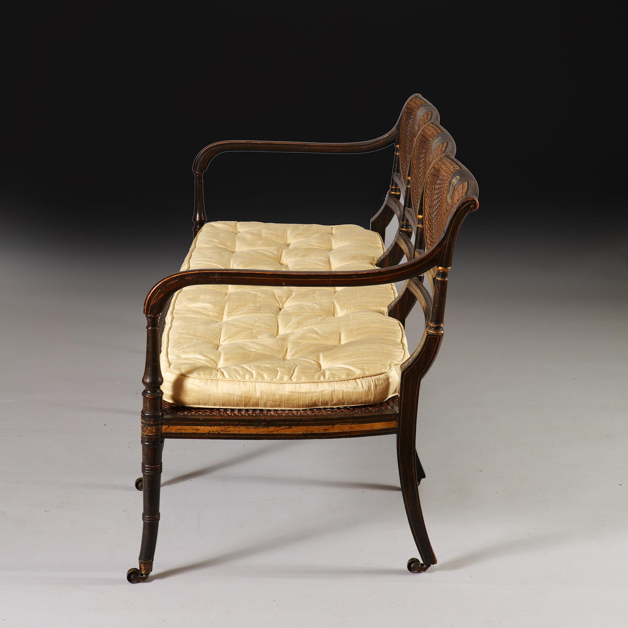 A Fine Simulated Rosewood and Gilt Decorated George III Sheraton Period Settee 5