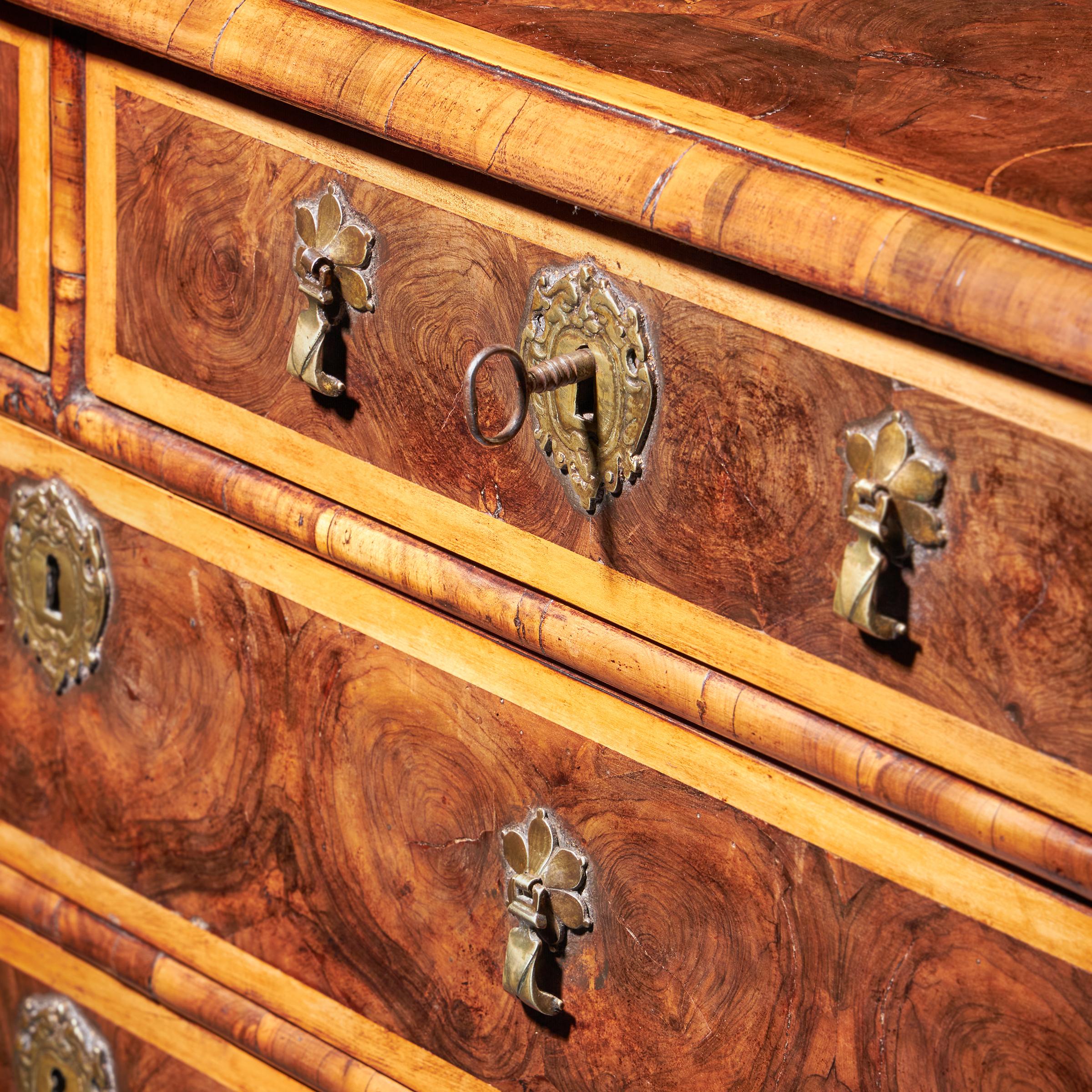 17th Century William and Mary Olive Oyster Chest of drawers, Circa 1690. England 12