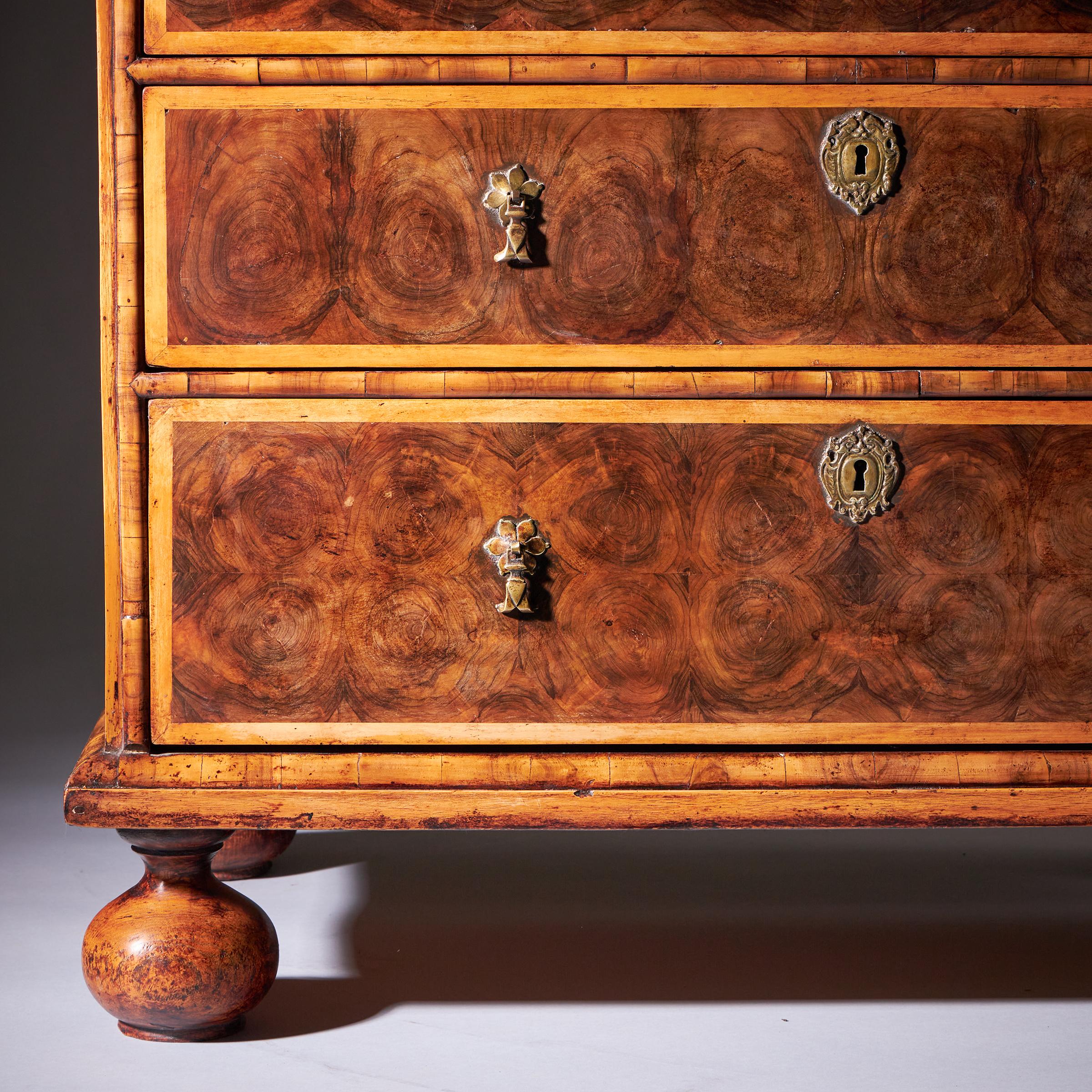 17th Century William and Mary Olive Oyster Chest of drawers, Circa 1690. England 8