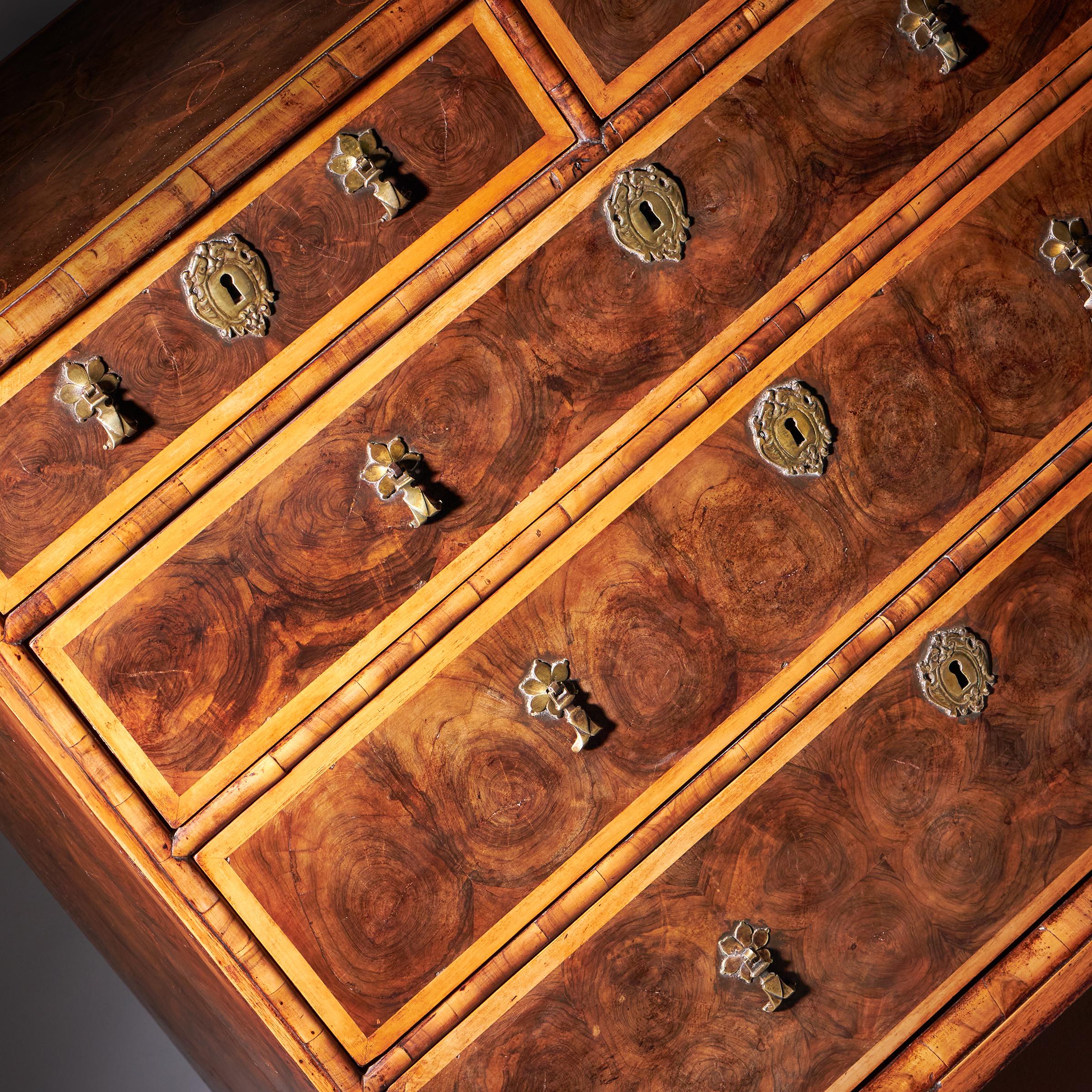 17th Century William and Mary Olive Oyster Chest of drawers, Circa 1690. England 7