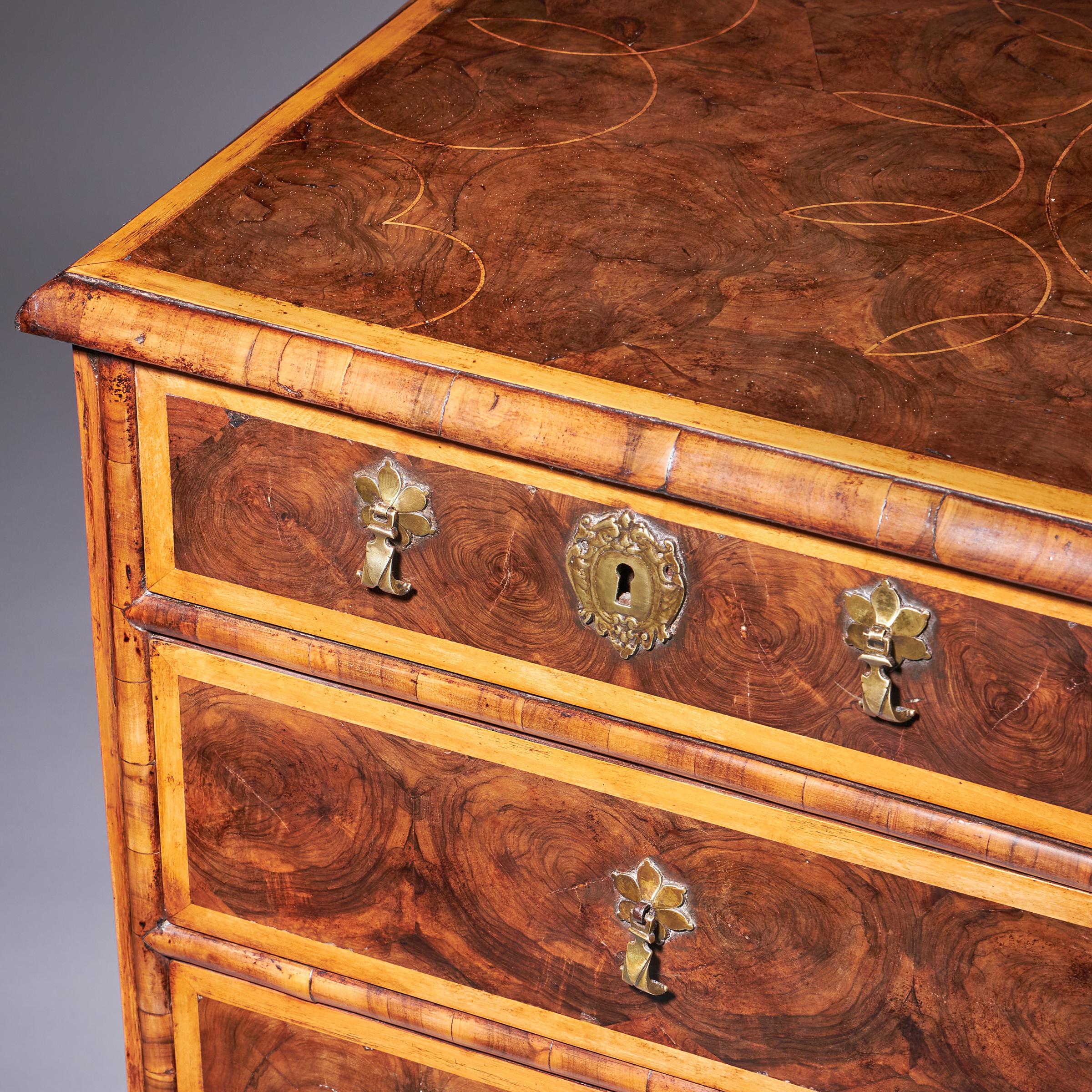 17th Century William and Mary Olive Oyster Chest of drawers, Circa 1690. England 14