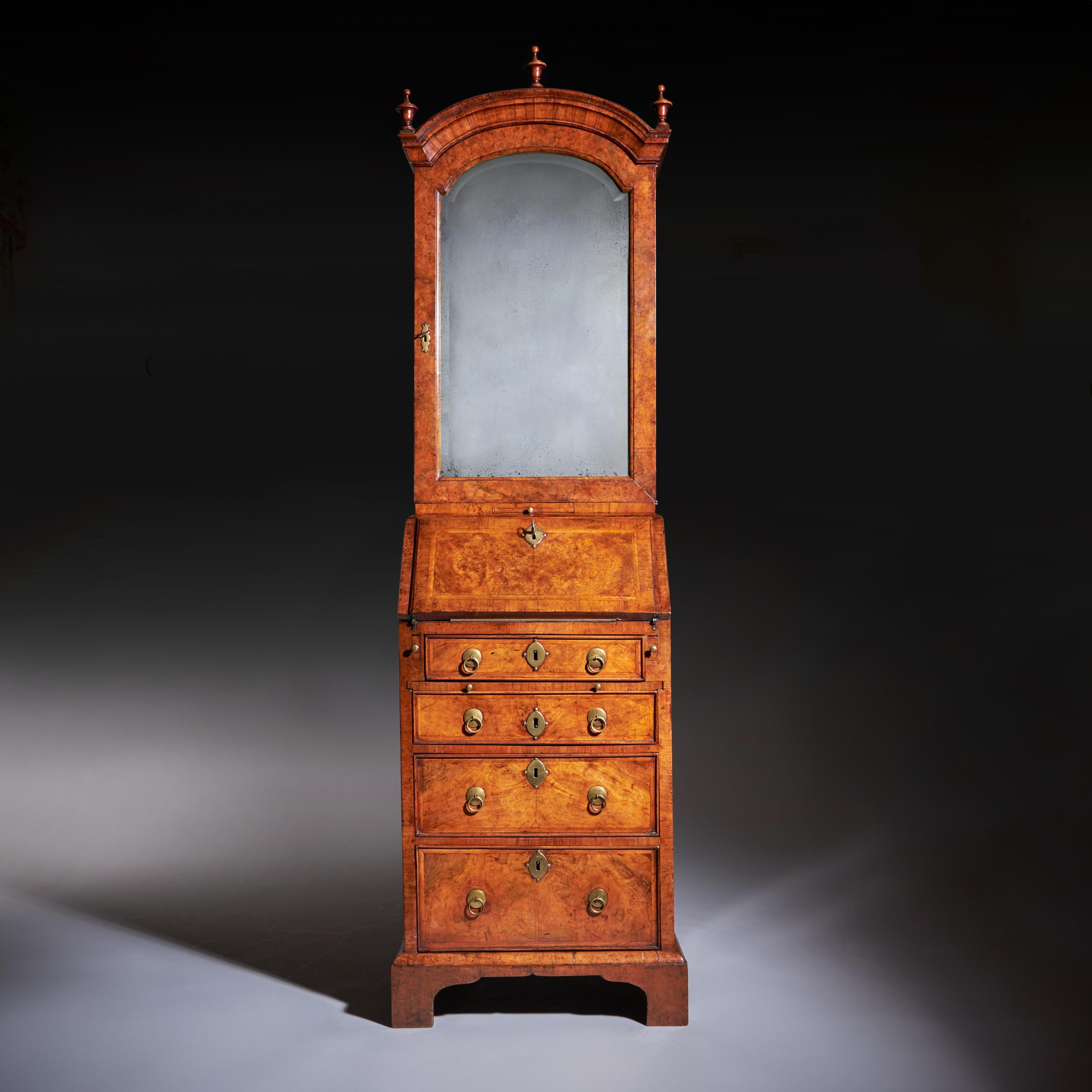 18th Century Queen Anne Burr Walnut Double Dome Bureau Bookcase 1