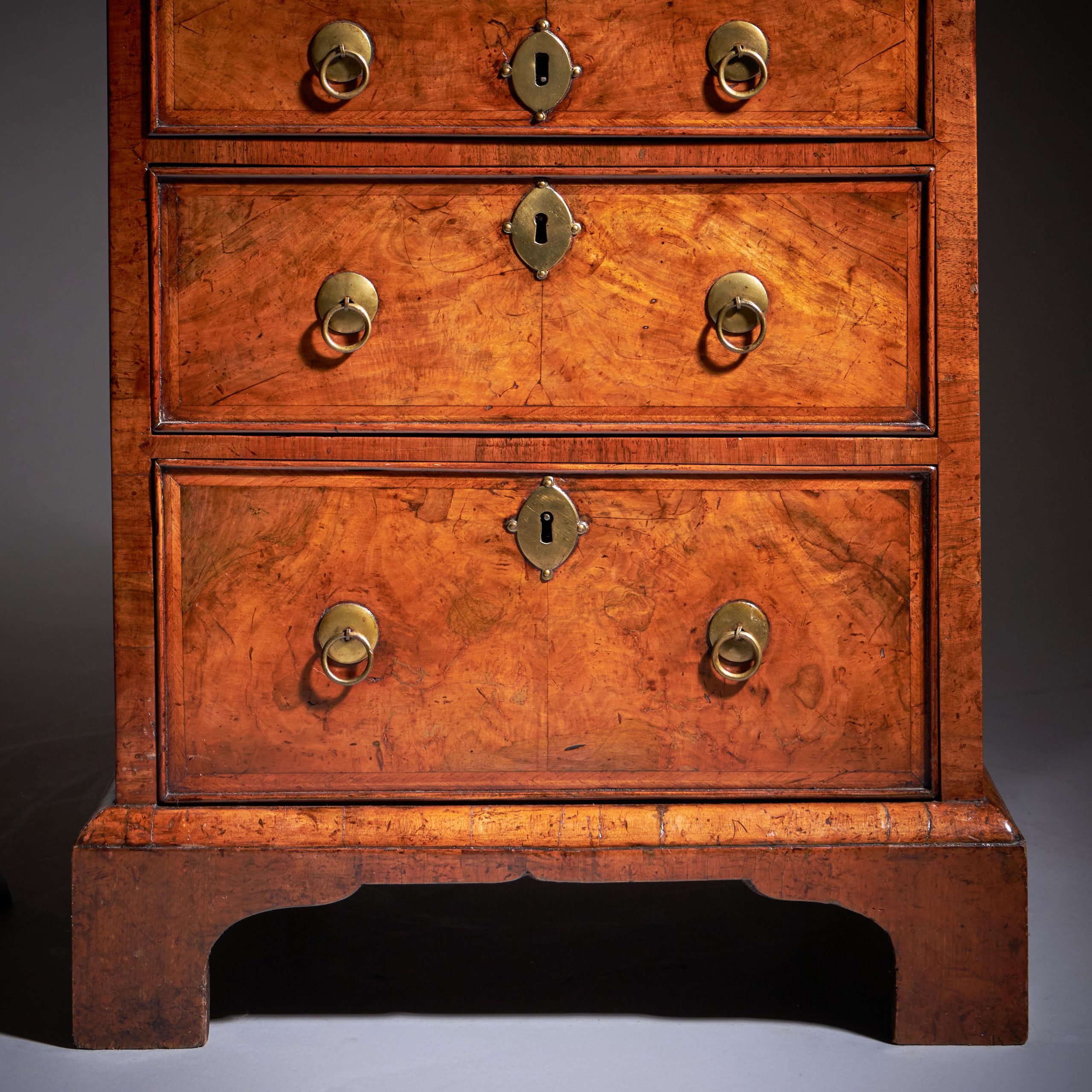 18th Century Queen Anne Burr Walnut Double Dome Bureau Bookcase 9