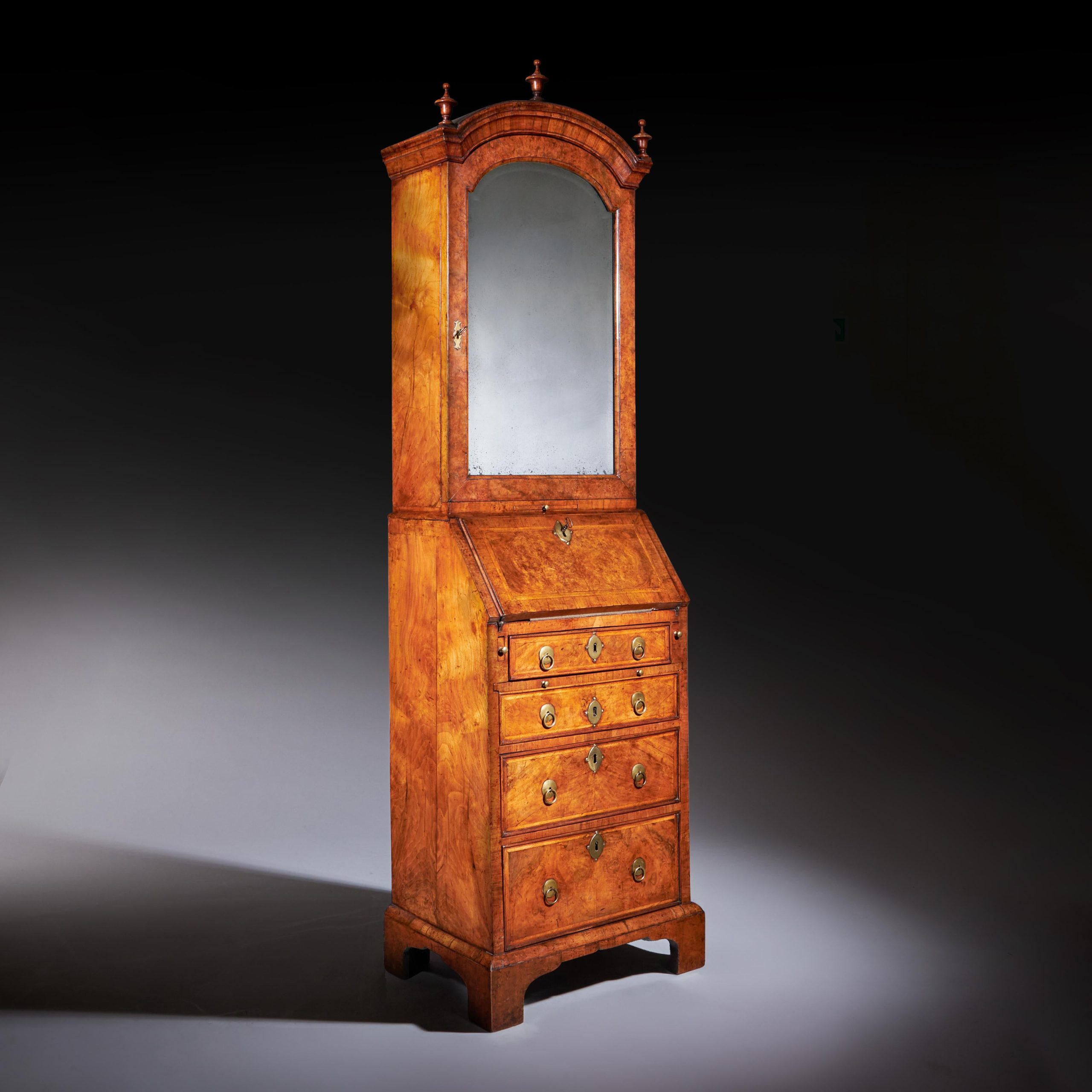 18th Century Queen Anne Burr Walnut Double Dome Bureau Bookcase 2