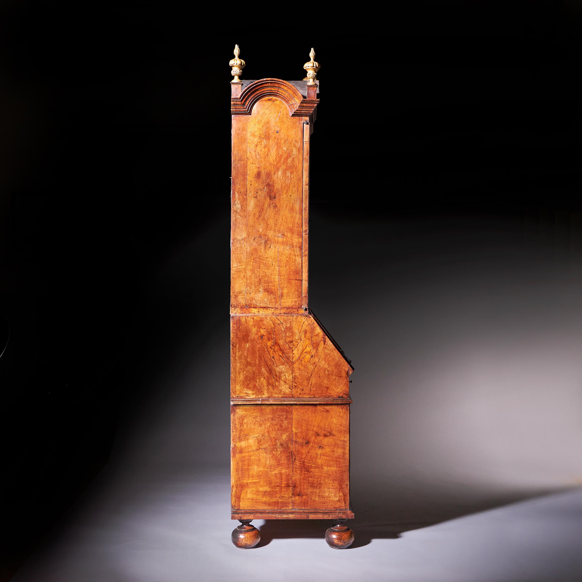 18th Century Queen Anne Burr Walnut Double Dome Bureau Bookcase 4