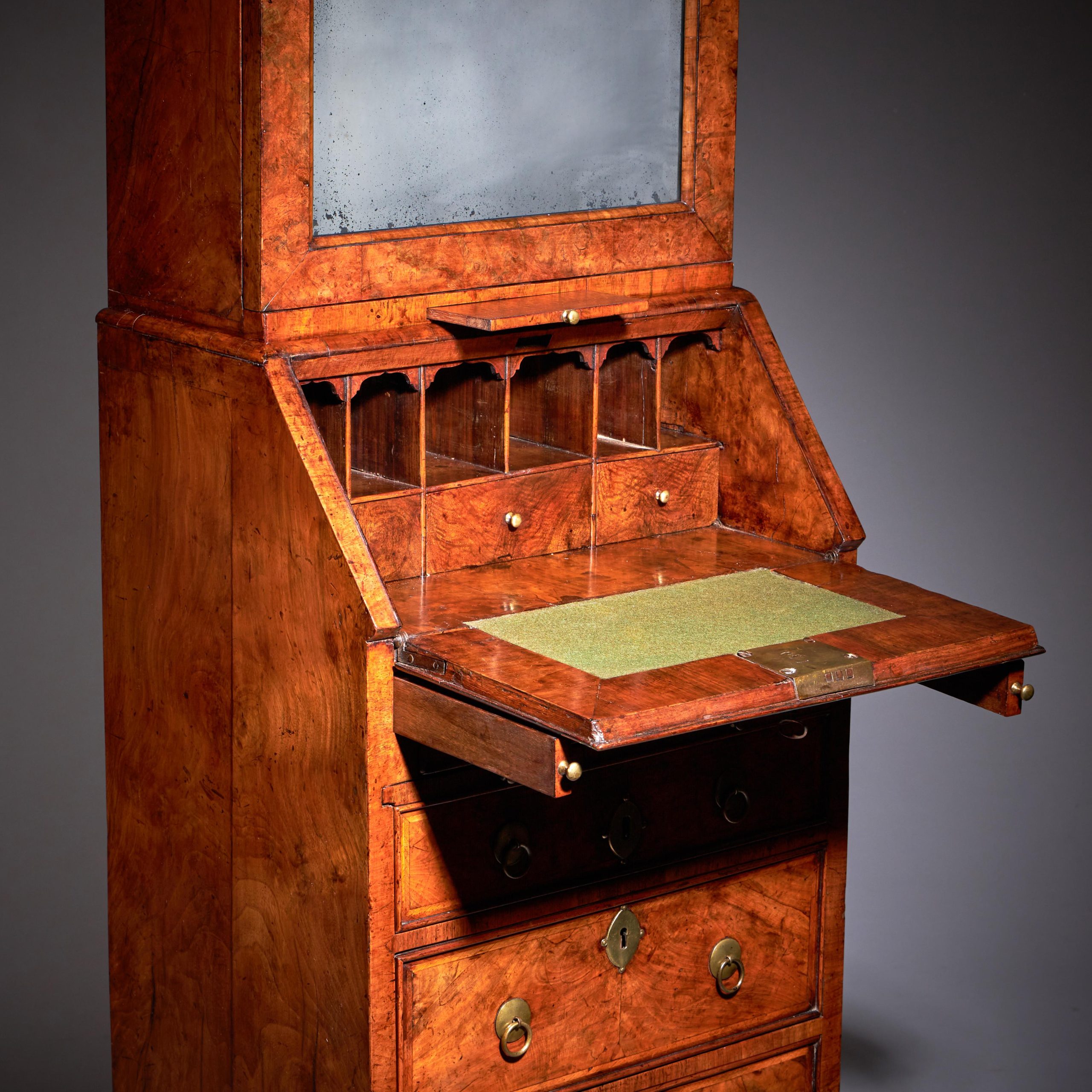 18th Century Queen Anne Burr Walnut Double Dome Bureau Bookcase 5