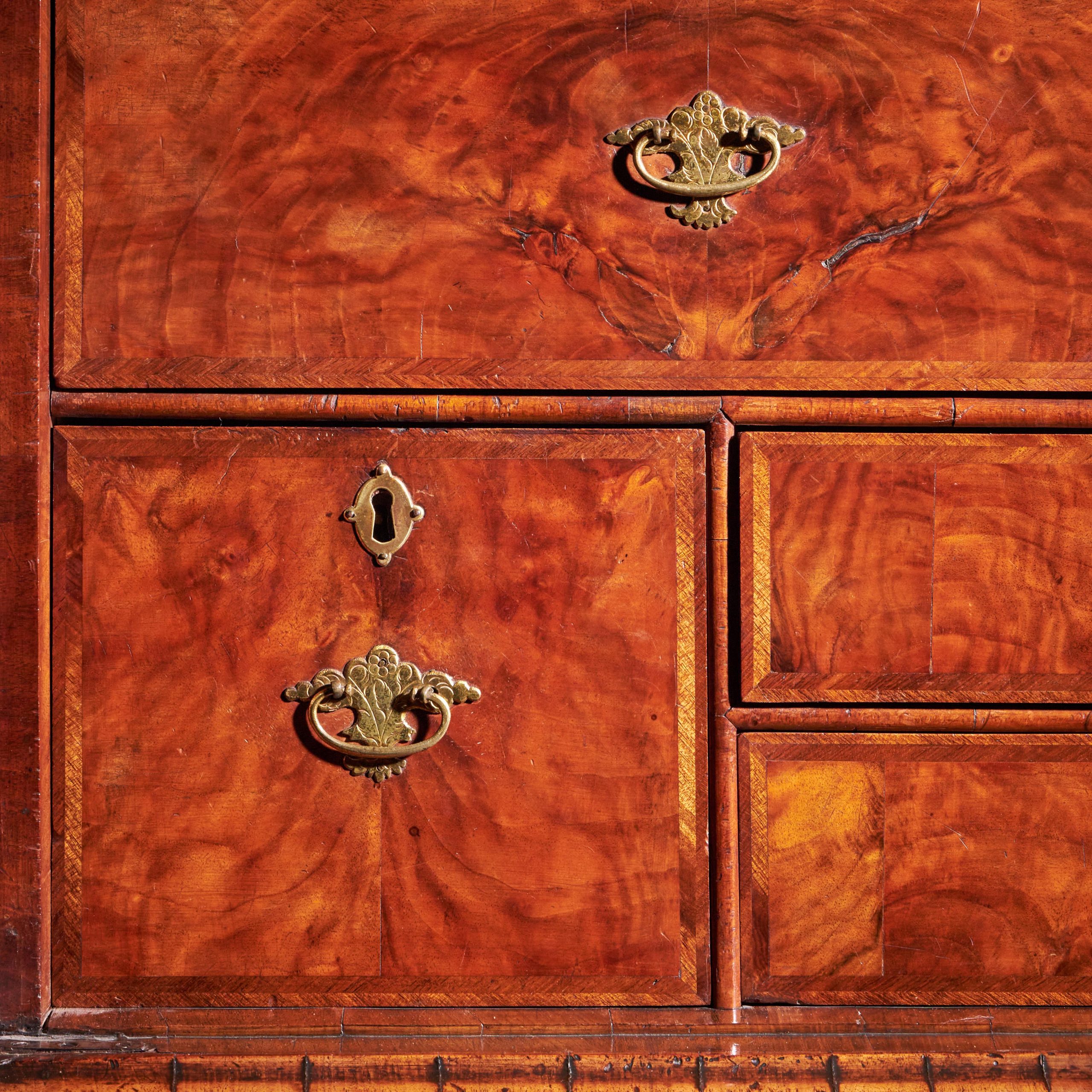 18th Century Queen Anne Burr Walnut mirrored Cabinet on Chest, Circa 1705-1715 9