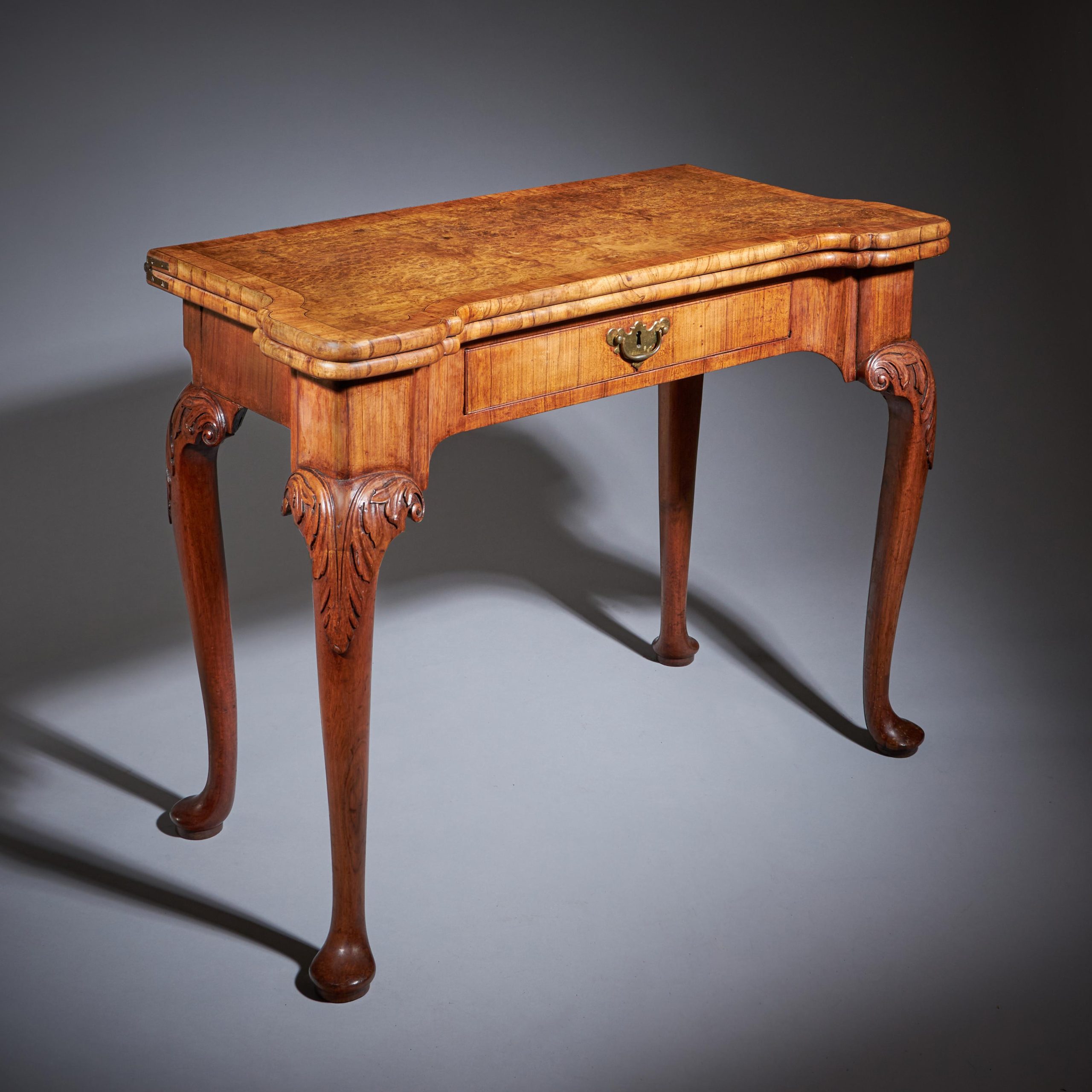 An Elegant and Rare George II Pollard Oak and Walnut Card Table, Circa 1740 12