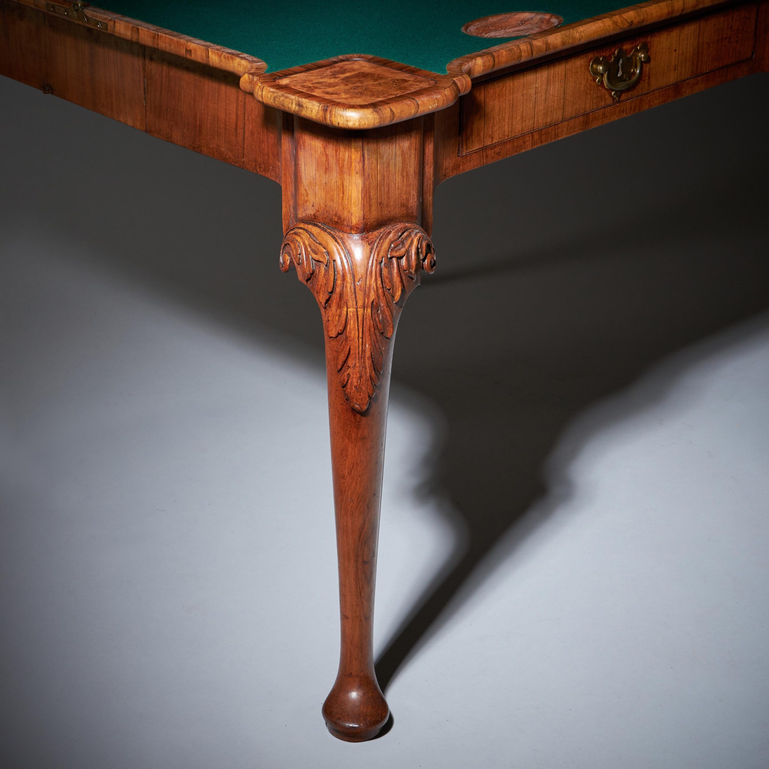 An Elegant and Rare George II Pollard Oak and Walnut Card Table, Circa 1740 4