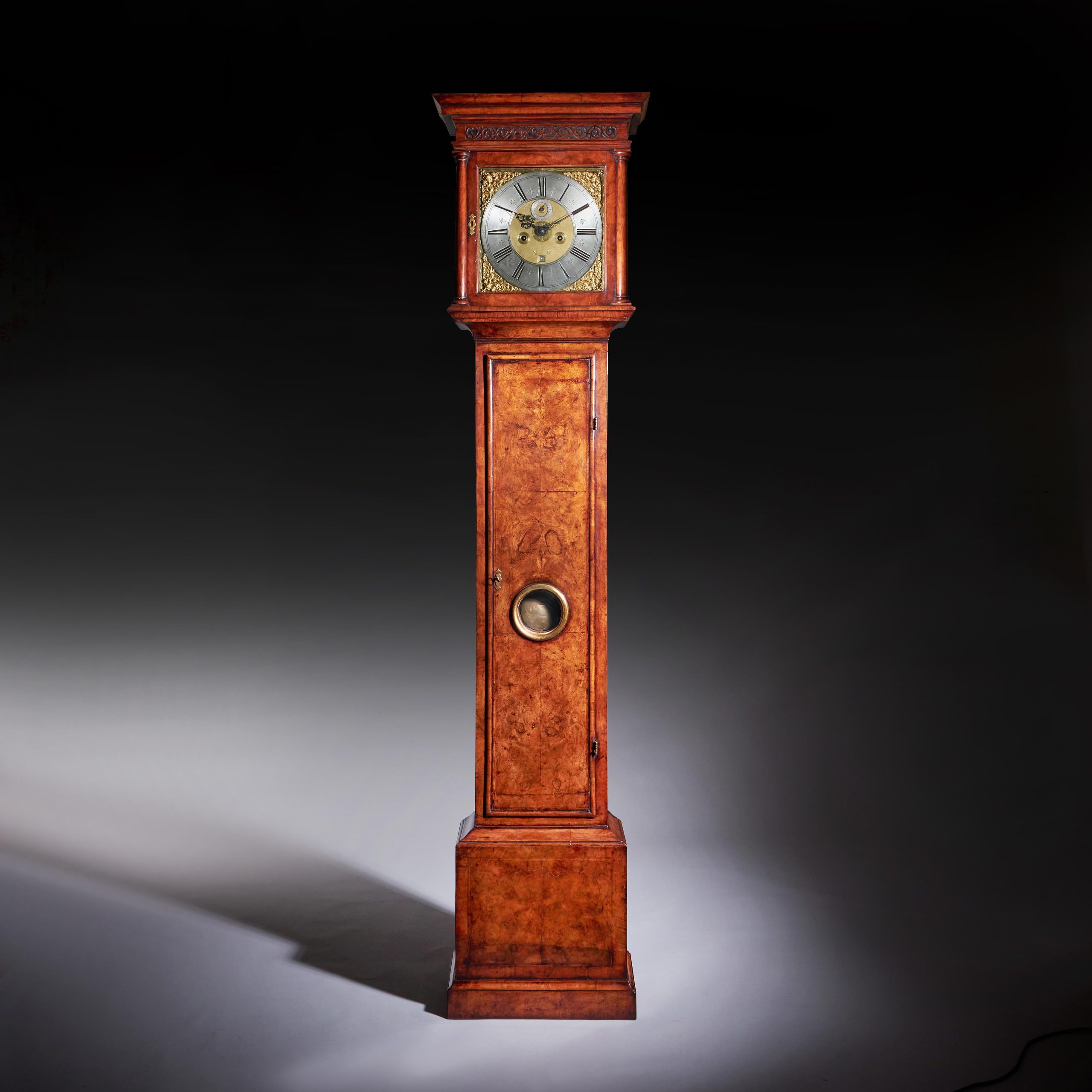 Fine 18th Century Queen Anne Burr Walnut Eight-Day Longcase Clock 1