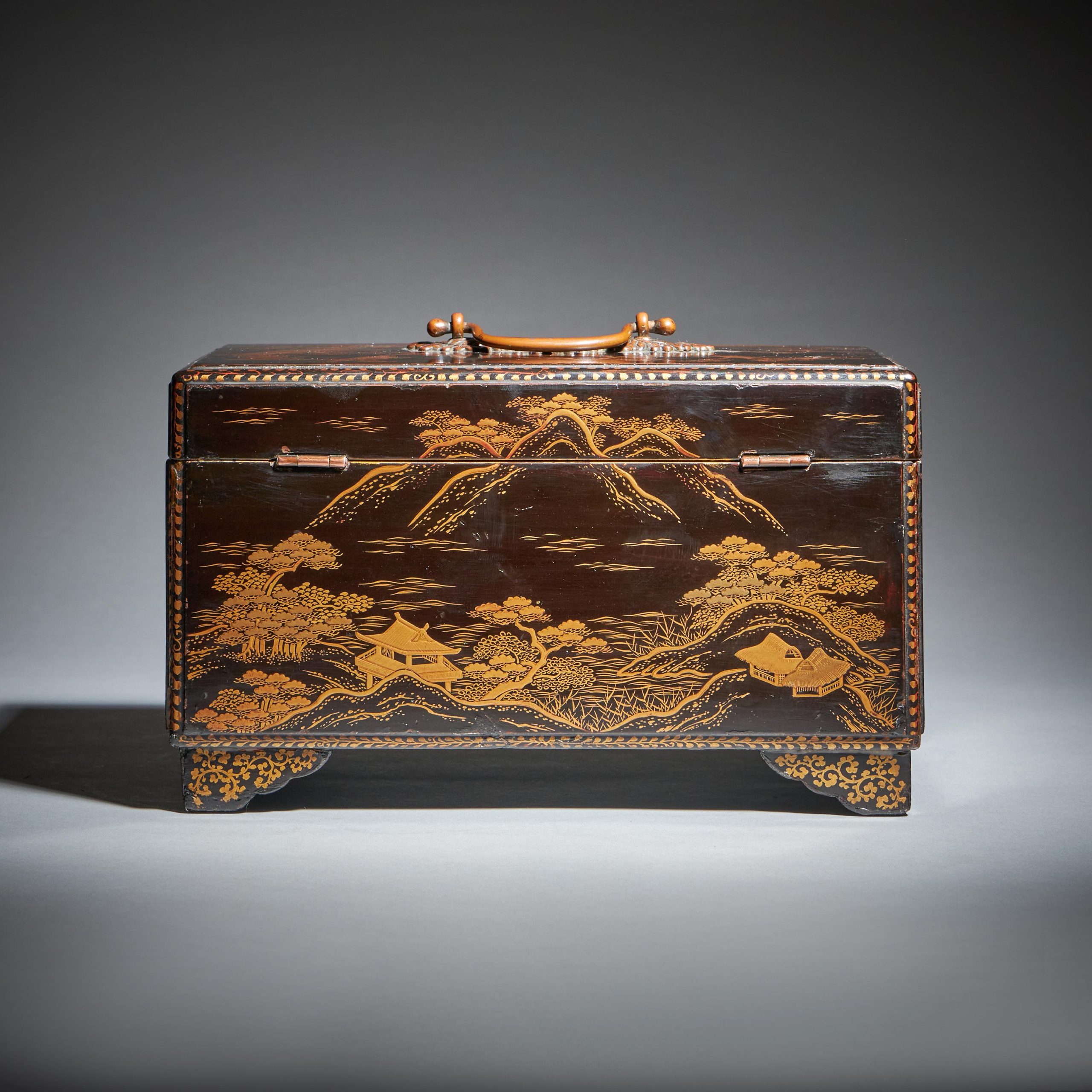 Rare 18th Century George III Lacquer Tea Caddy with Original Lacquer Canisters 7