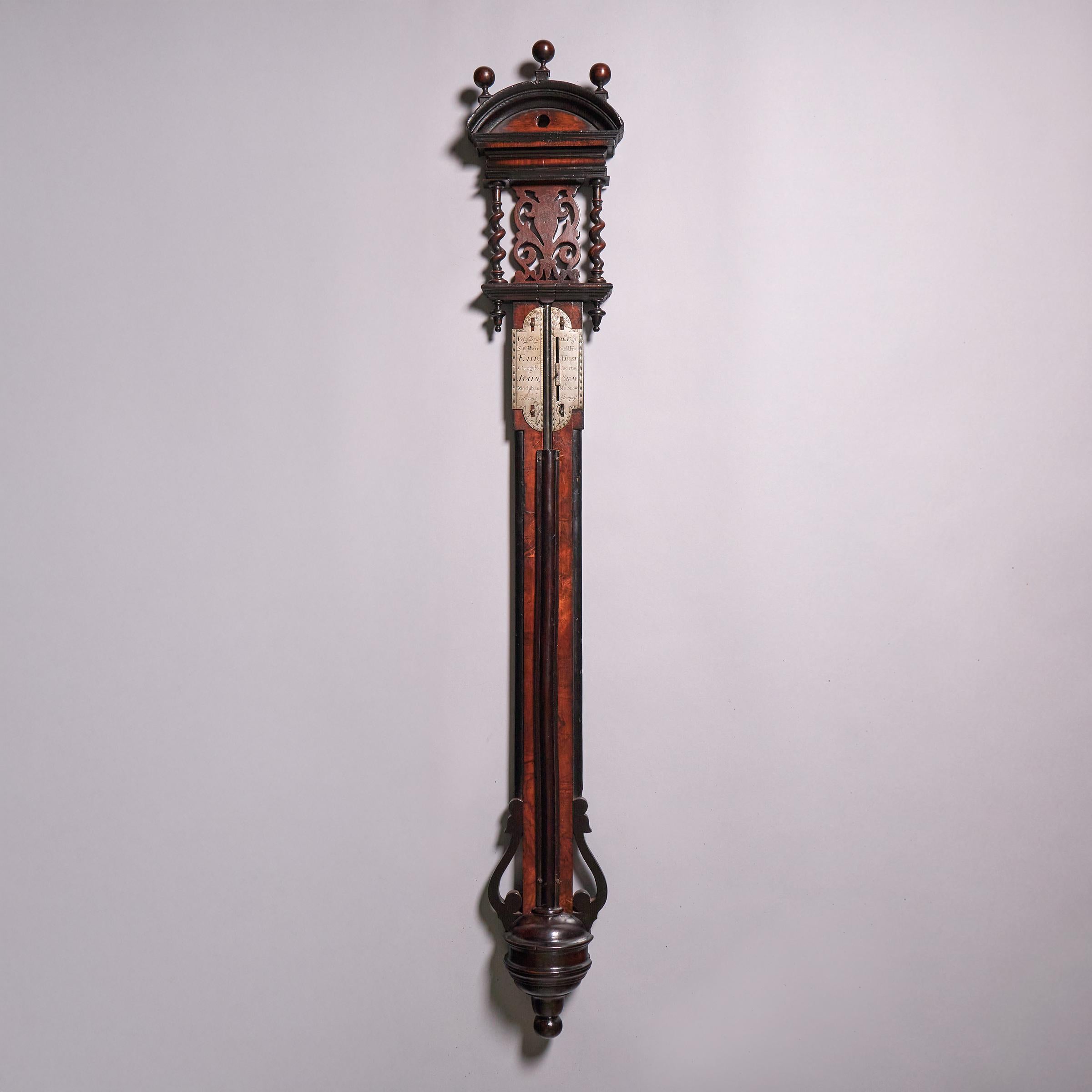 Rare Early 18th Century Queen Anne Walnut Stick Barometer, Circa 1705-1710 1