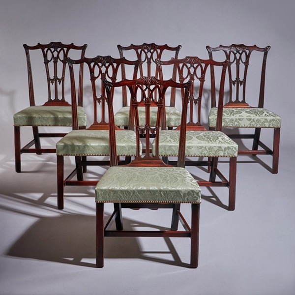 A Fine Set of Six George III 18th Century Gothic Chippendale Dining Chairs