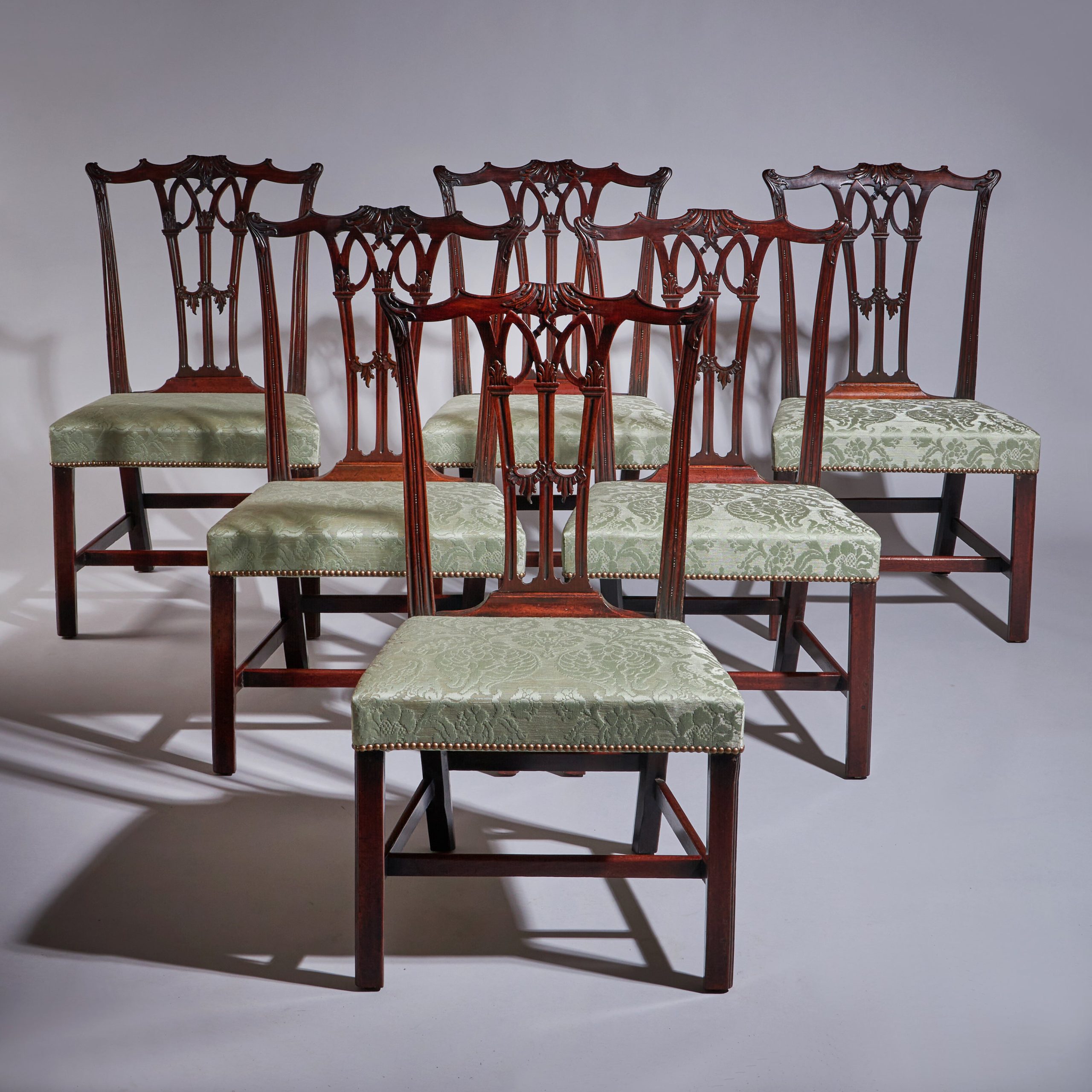 A Fine Set of Six George III 18th Century Gothic Chippendale Dining Chairs, 1760 1