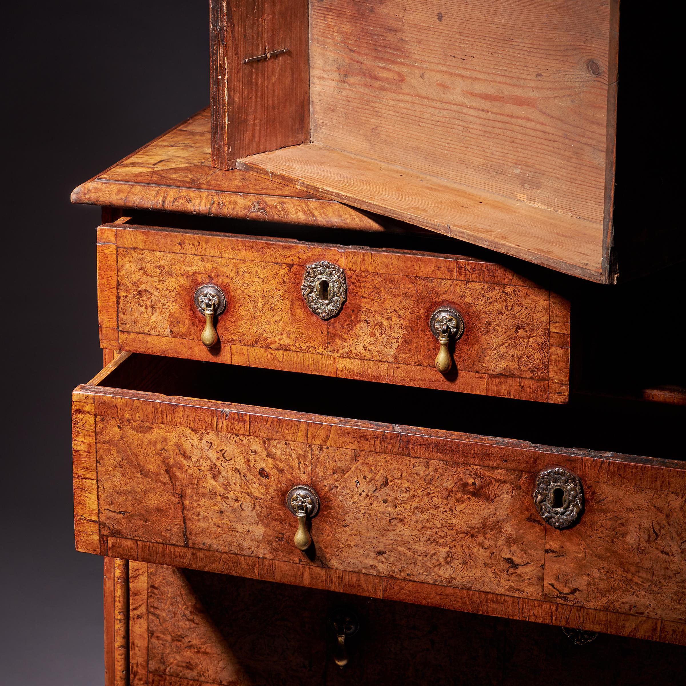 Important 17th Century William and Mary Bur Pollard Oak Chest of drawers 14