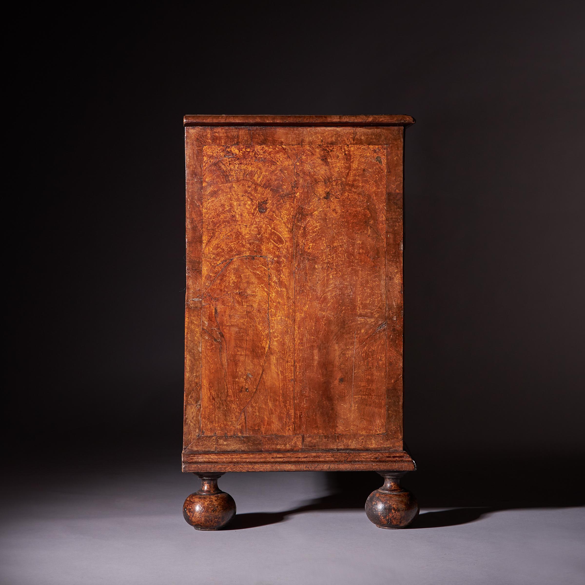 Important 17th Century William and Mary Bur Pollard Oak Chest of drawers 18