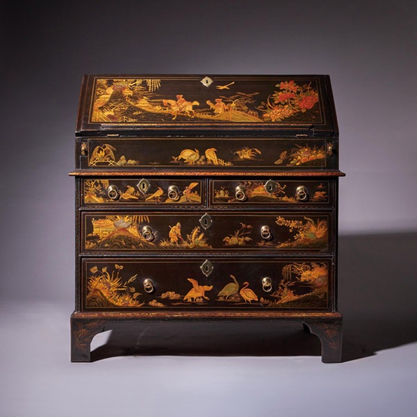 The Sir William Stephenson 18th Century George II Lacquer Chinoiserie Bureau